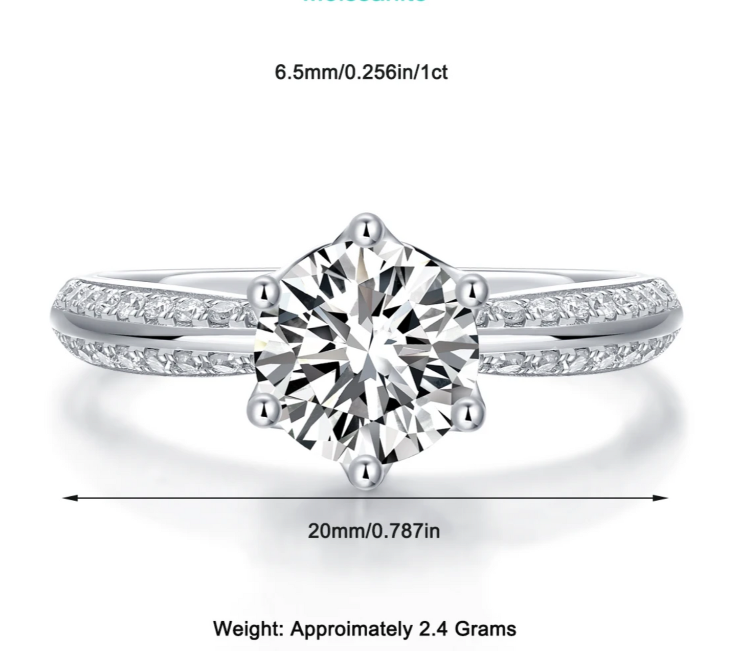 1Ct Moissanite Promise/Engagement Ring, 925 Sterling Silver, Round Cut