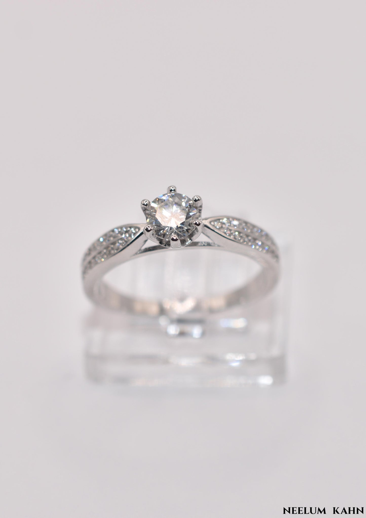 0.5Ct Moissanite Ring, 925 Sterling Silver, Round Cut, D Color VVS1, with LED Gift Box