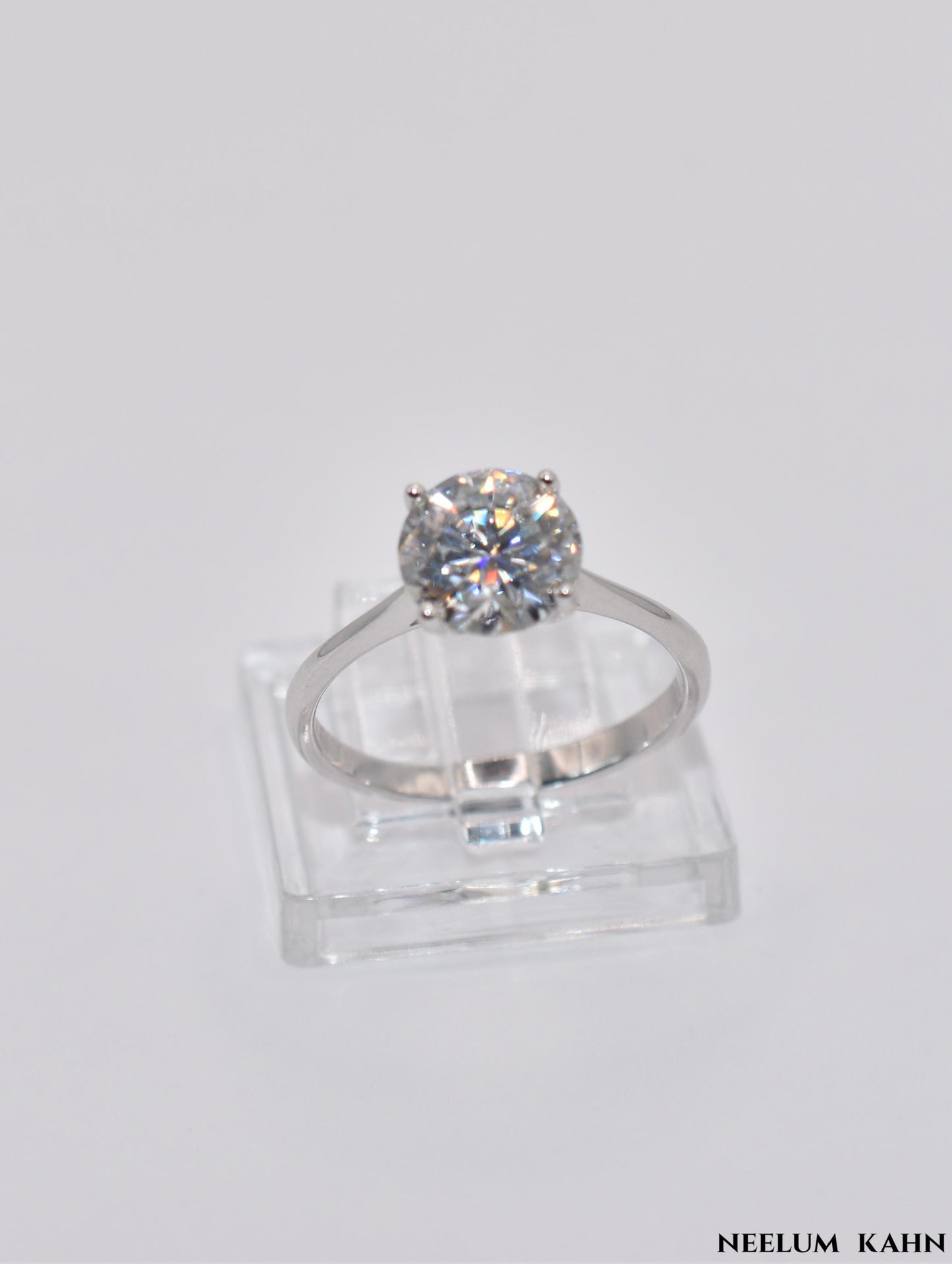 2Ct Round Cut Moissanite Ring, 925 Sterling Silver, D Color VVS1, with LED Box and Certificate