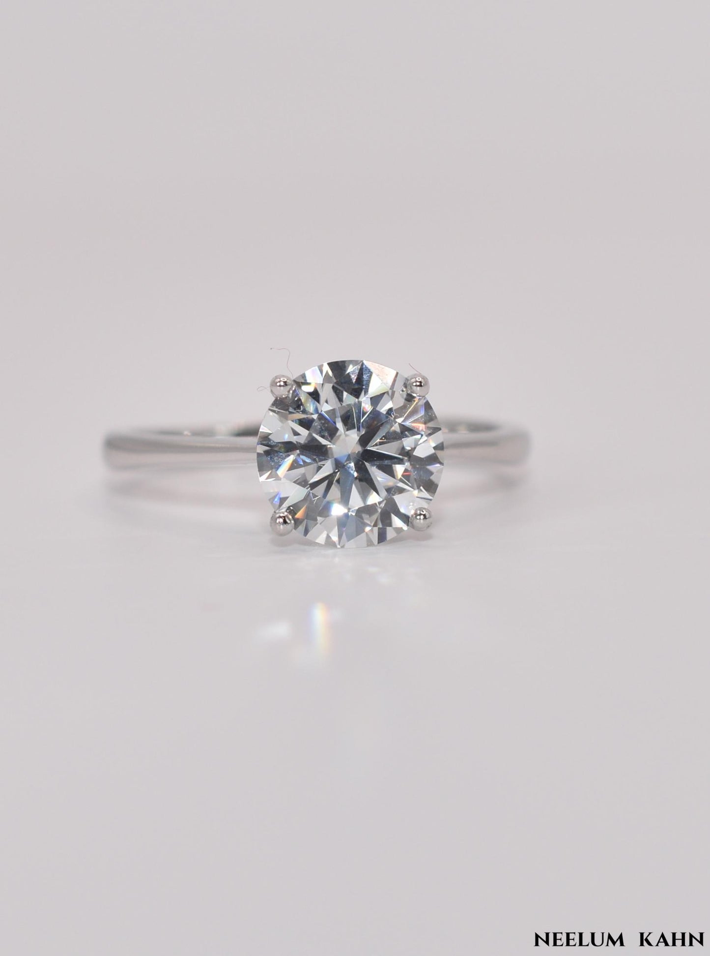 2Ct Round Cut Moissanite Ring, 925 Sterling Silver, D Color VVS1, with LED Box and Certificate