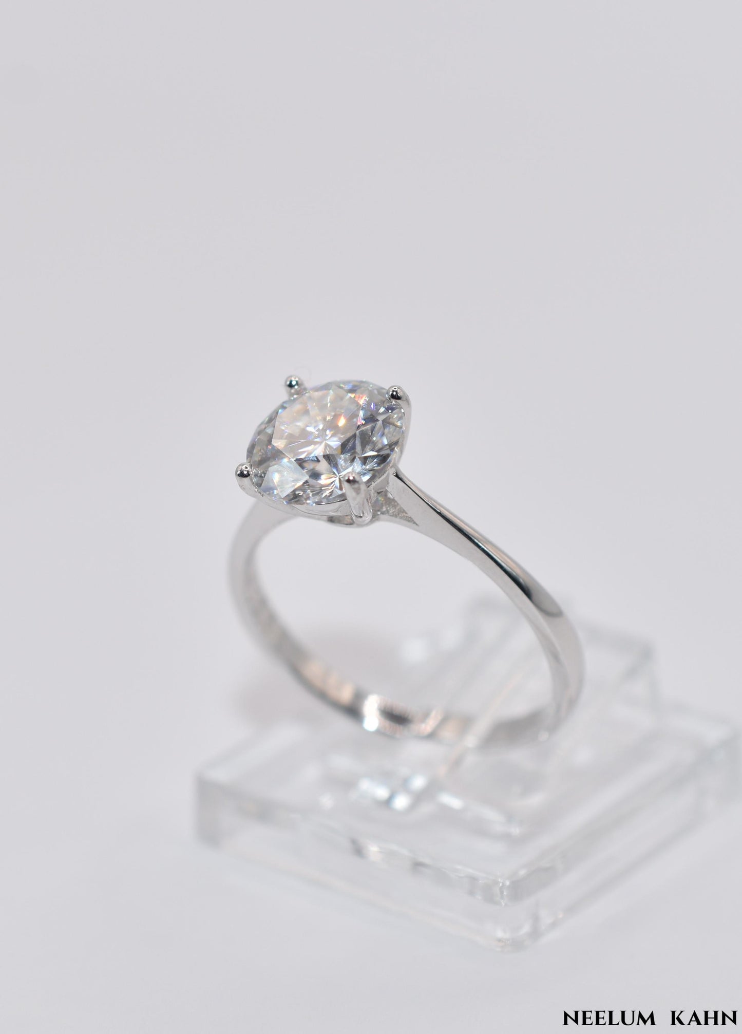 2Ct Round Cut Moissanite Ring, 925 Sterling Silver, D Color VVS1, with LED Box and Certificate