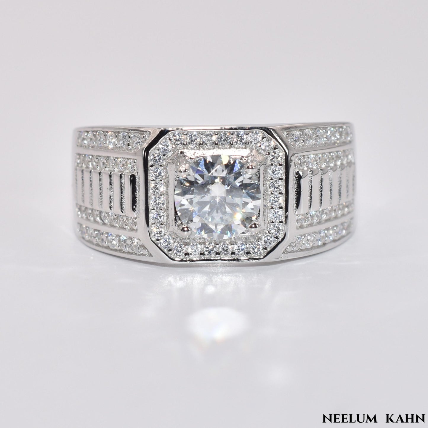 Men's 1Ct Moissanite Ring, Round Cut, 925 Sterling Silver, VVS1 Clarity, Gift Ring Box Included