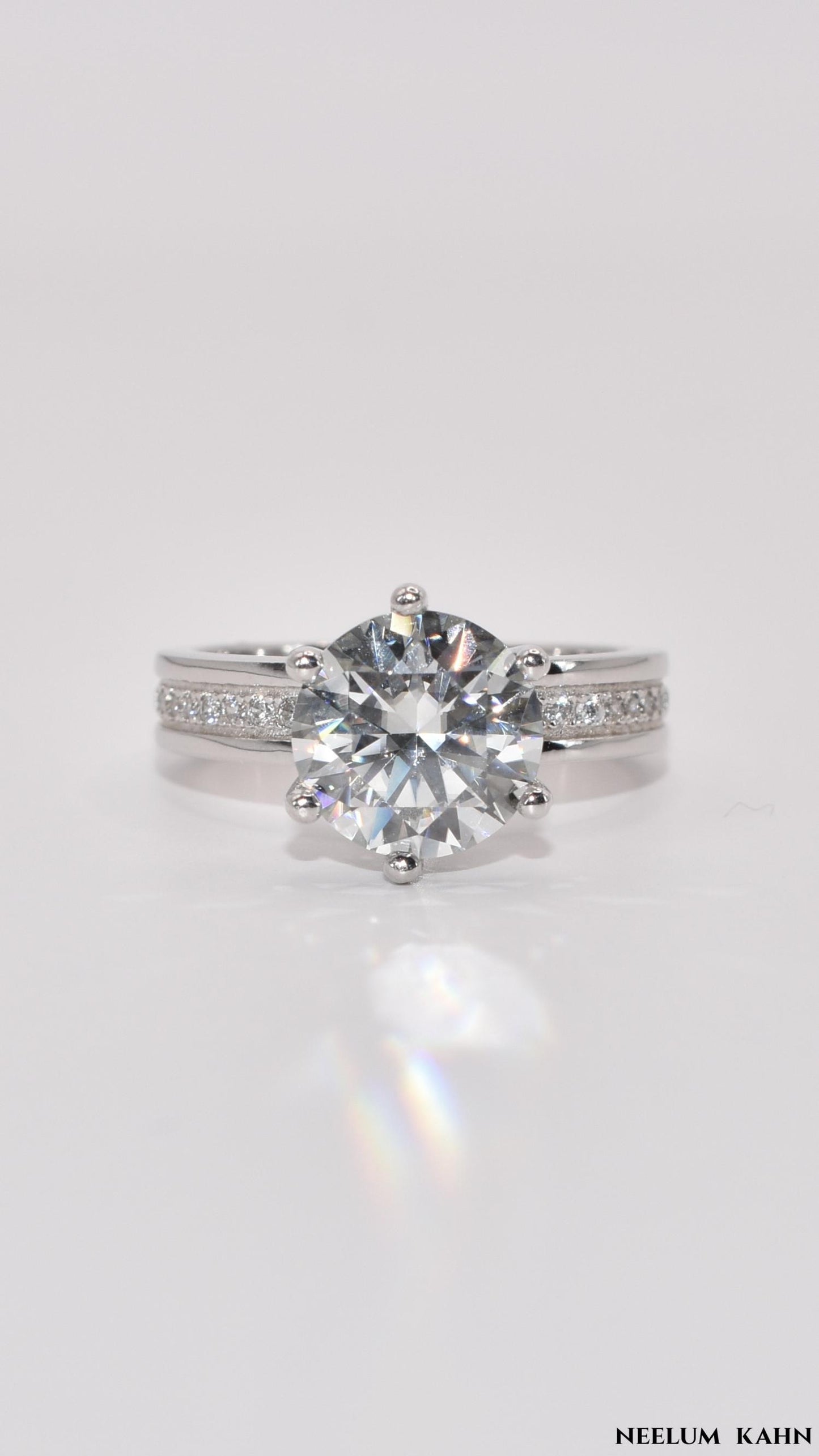 Certified 3Ct Moissanite Diamond Platinum Plated 925 Silver Proposal Ring