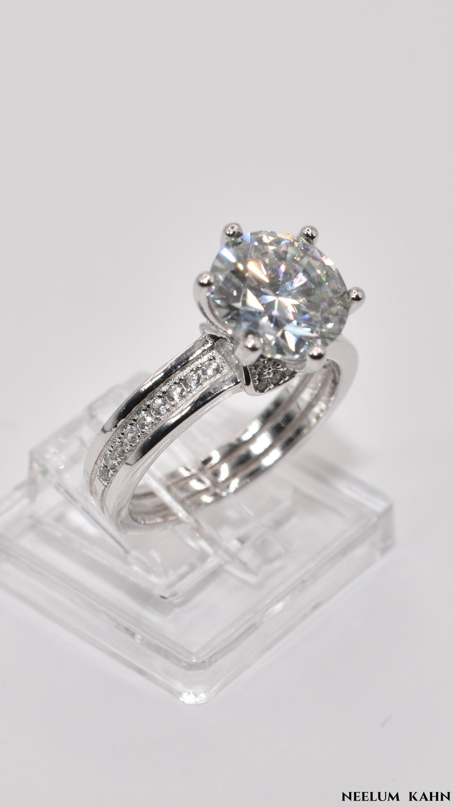 Certified 3Ct Moissanite Diamond Platinum Plated 925 Silver Proposal Ring