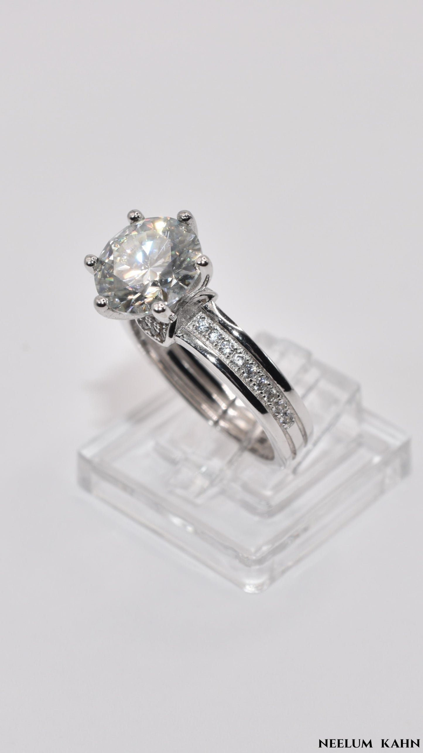 Certified 3Ct Moissanite Diamond Platinum Plated 925 Silver Proposal Ring