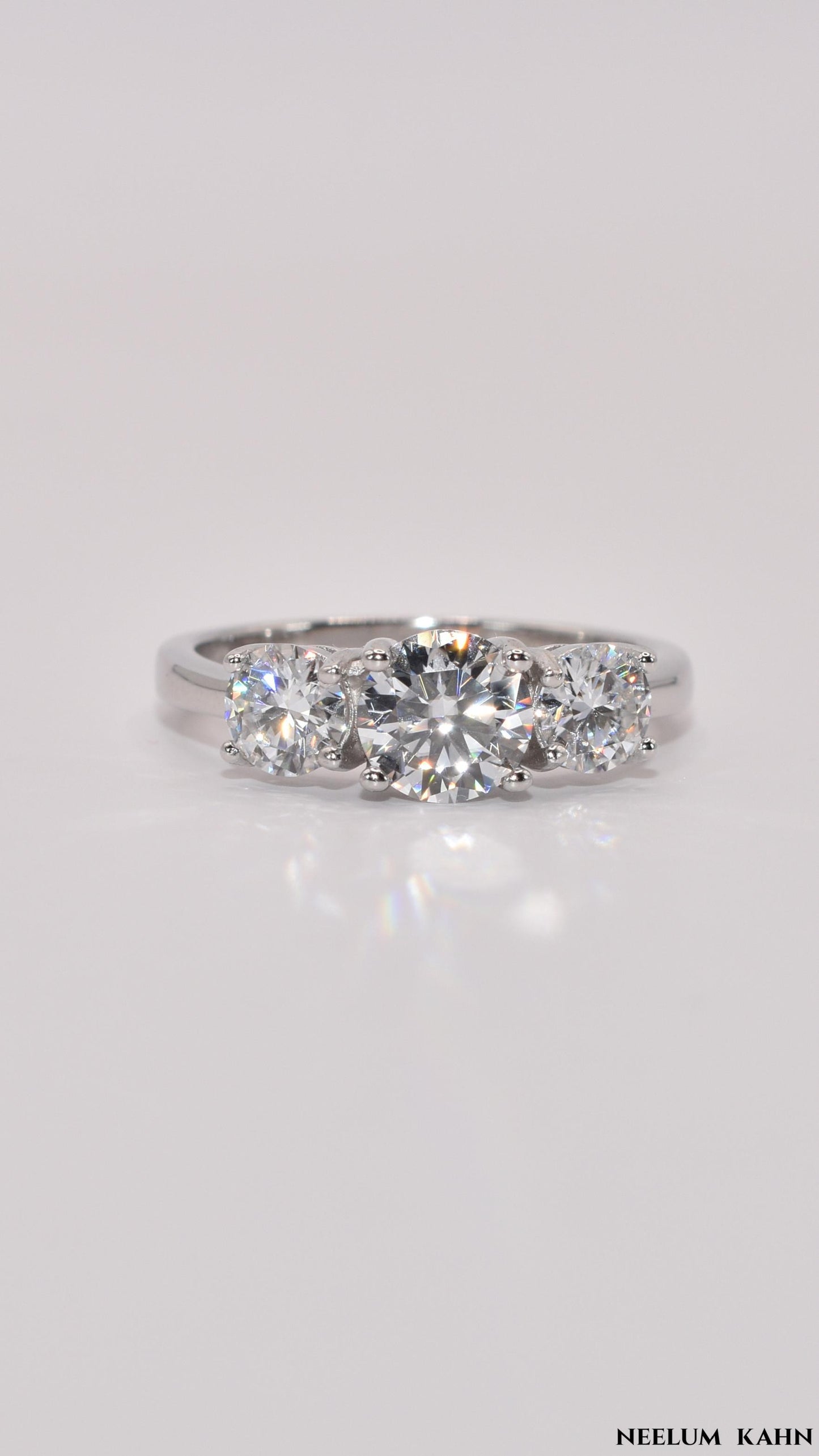 2Ct Moissanite Three-Stone Ring, 925 Sterling Silver, Round Cut, VVS1 Clarity, D Color, Gift LED Light Heart Ring Box Included