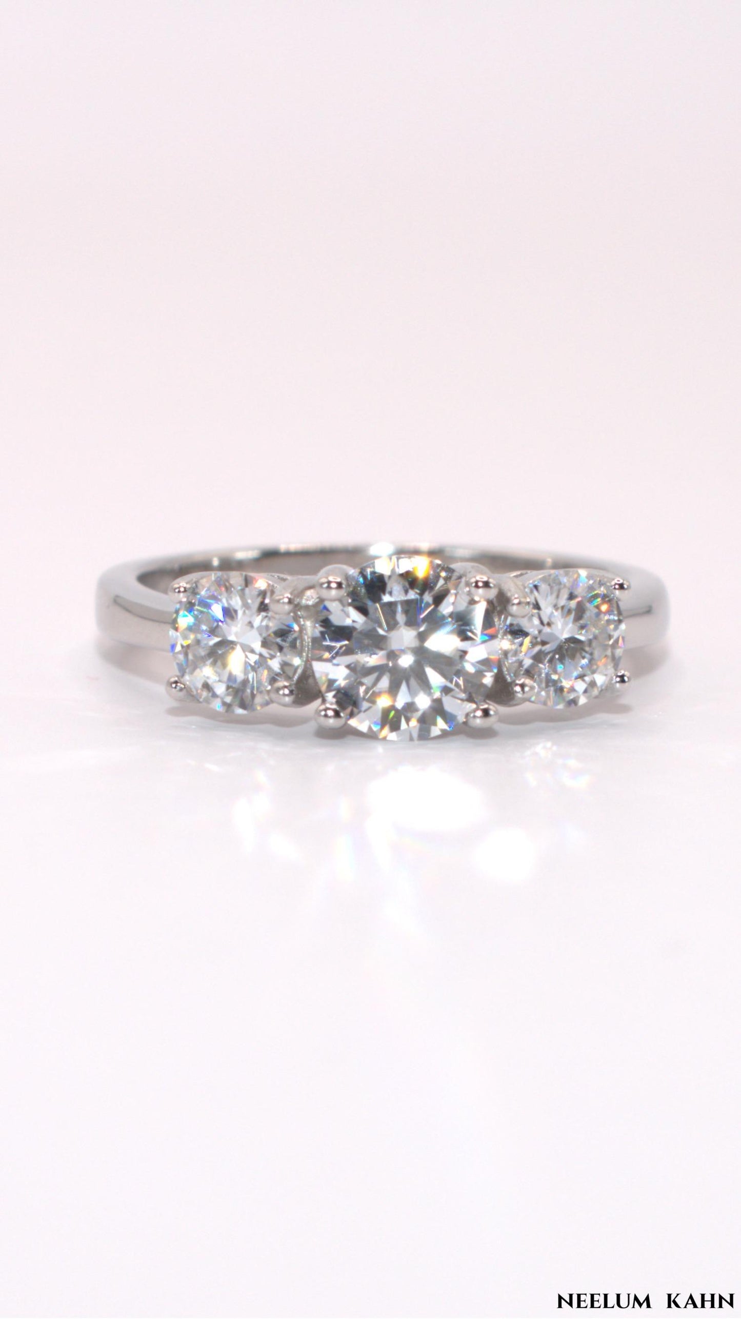 2Ct Moissanite Three-Stone Ring, 925 Sterling Silver, Round Cut, VVS1 Clarity, D Color, Gift LED Light Heart Ring Box Included