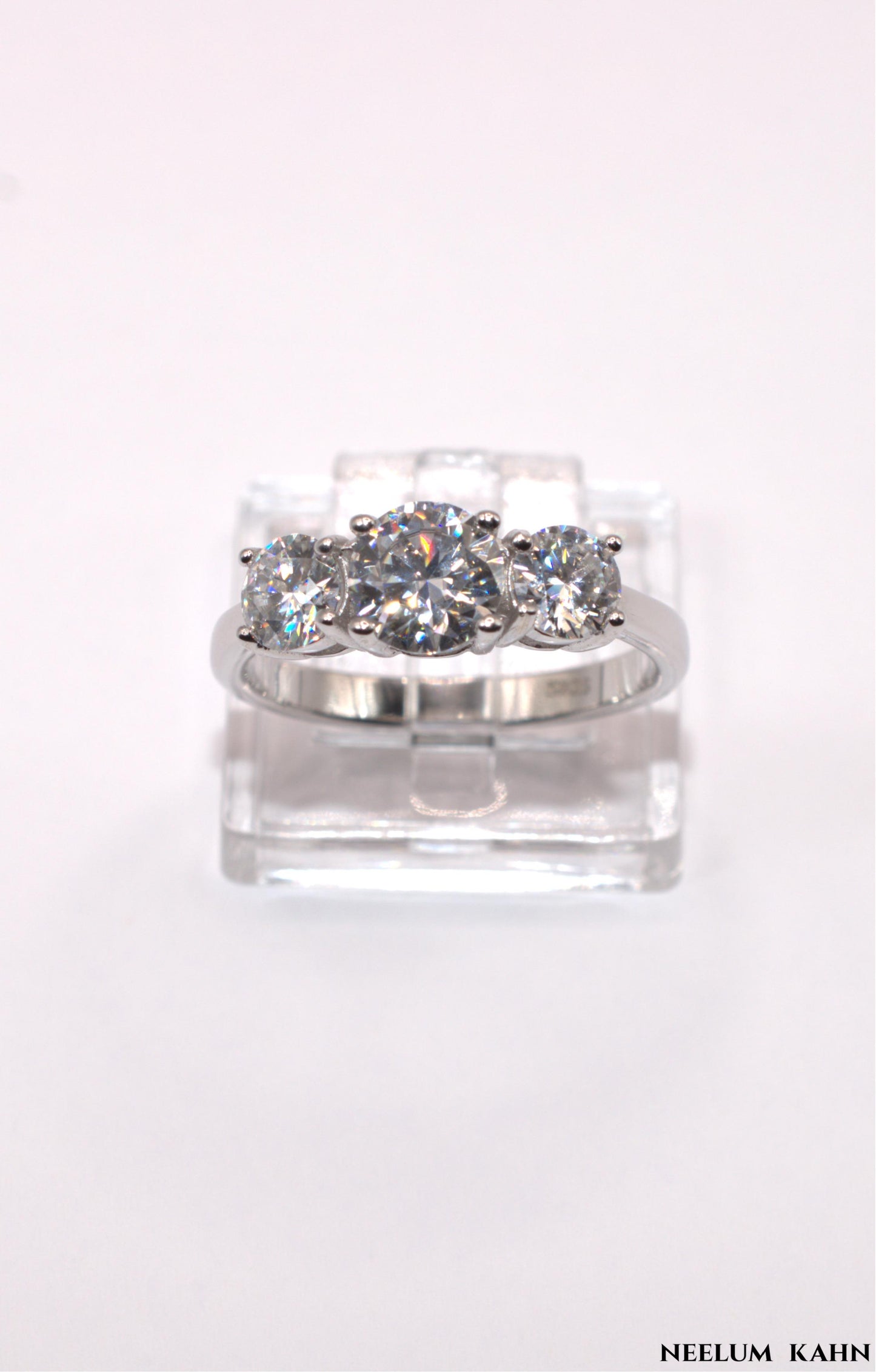 2Ct Moissanite Three-Stone Ring, 925 Sterling Silver, Round Cut, VVS1 Clarity, D Color, Gift LED Light Heart Ring Box Included