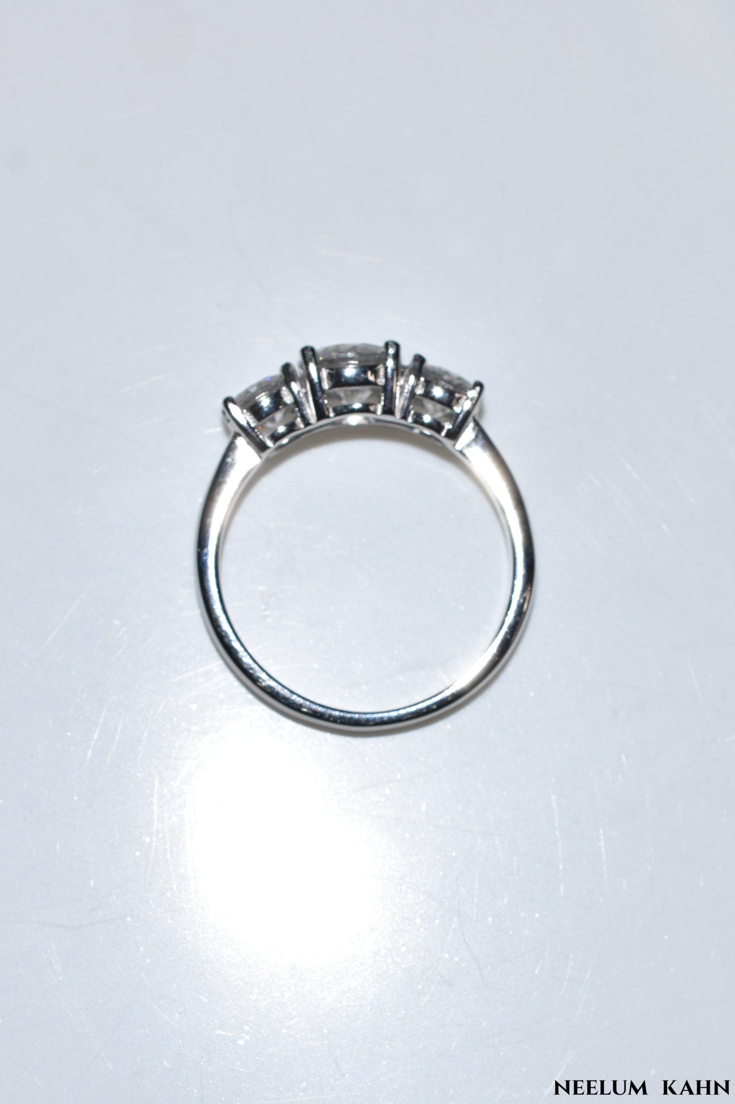 2Ct Moissanite Three-Stone Ring, 925 Sterling Silver, Round Cut, VVS1 Clarity, D Color, Gift LED Light Heart Ring Box Included