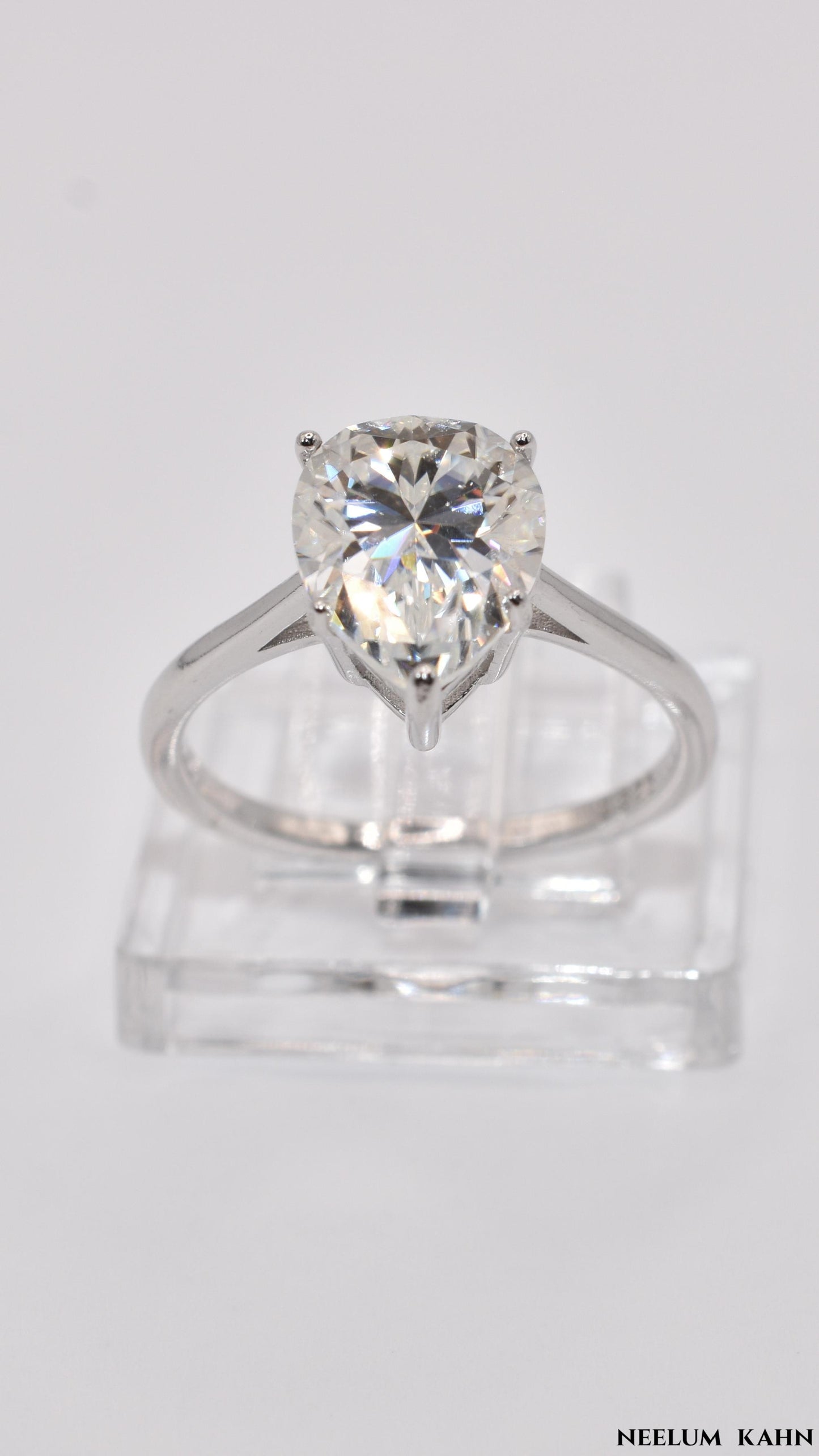 Certified 3Ct Water Drop Pear Cut Moissanite Diamond Ring
