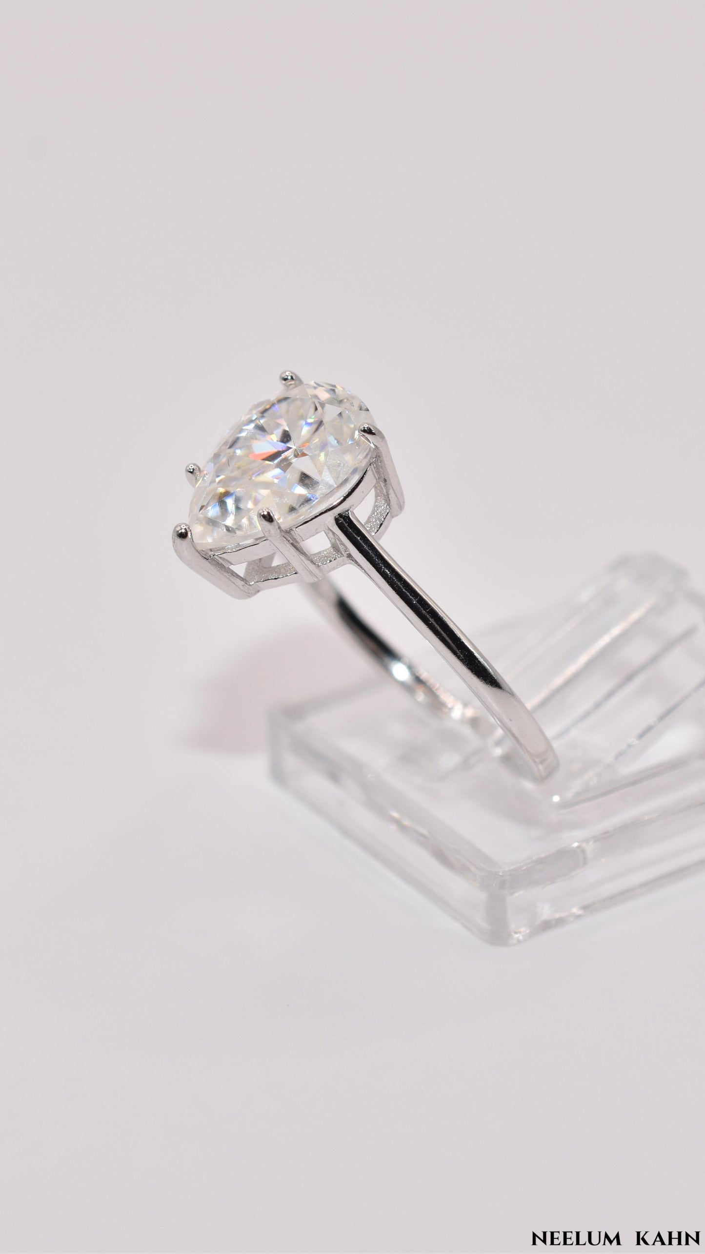 Certified 3Ct Water Drop Pear Cut Moissanite Diamond Ring