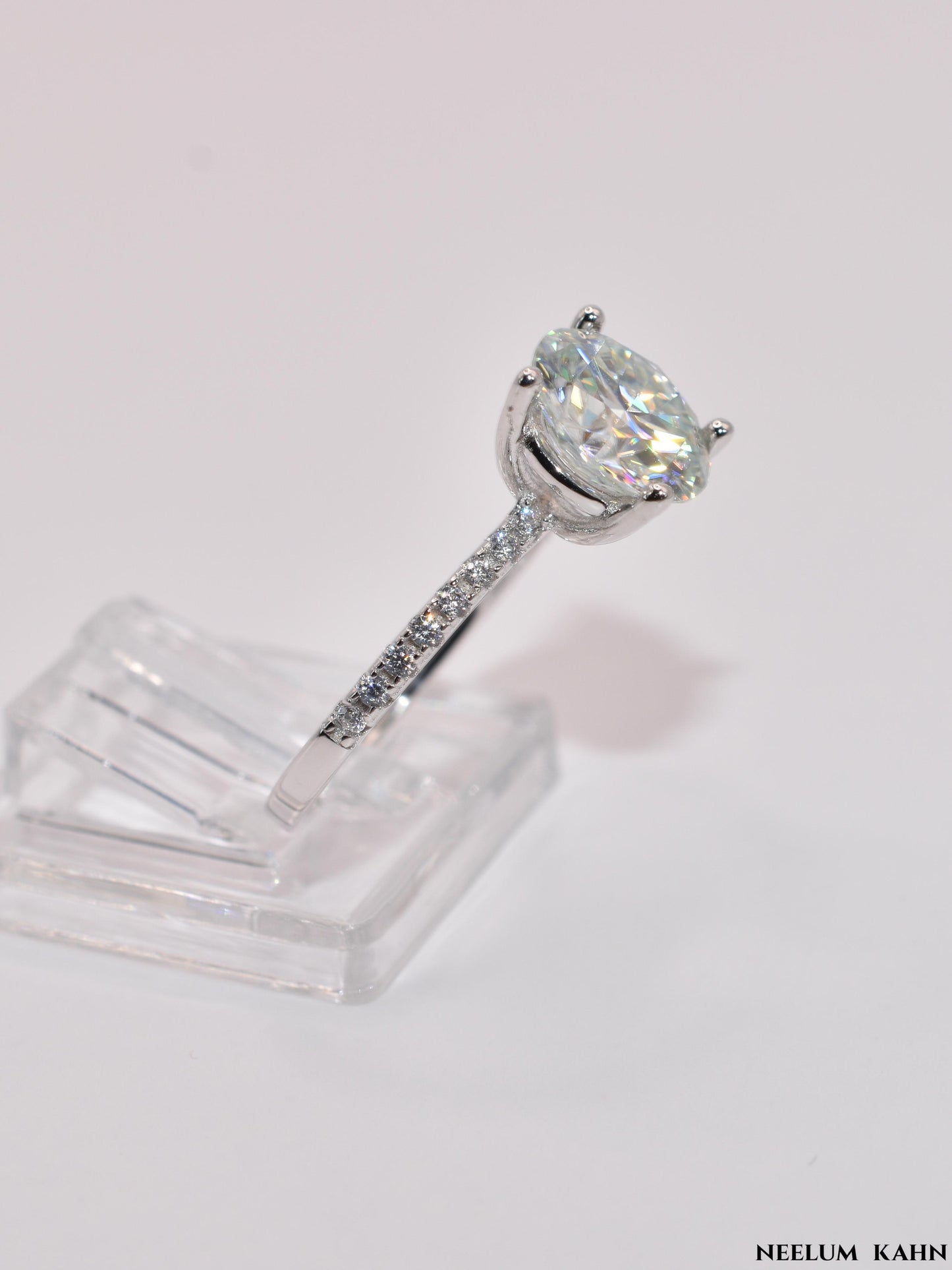 3Ct Moissanite Diamond Ring, 925 Sterling Silver, 18K Gold Plated, Round Cut, VVS1 Clarity, Gift LED Ring Box Included