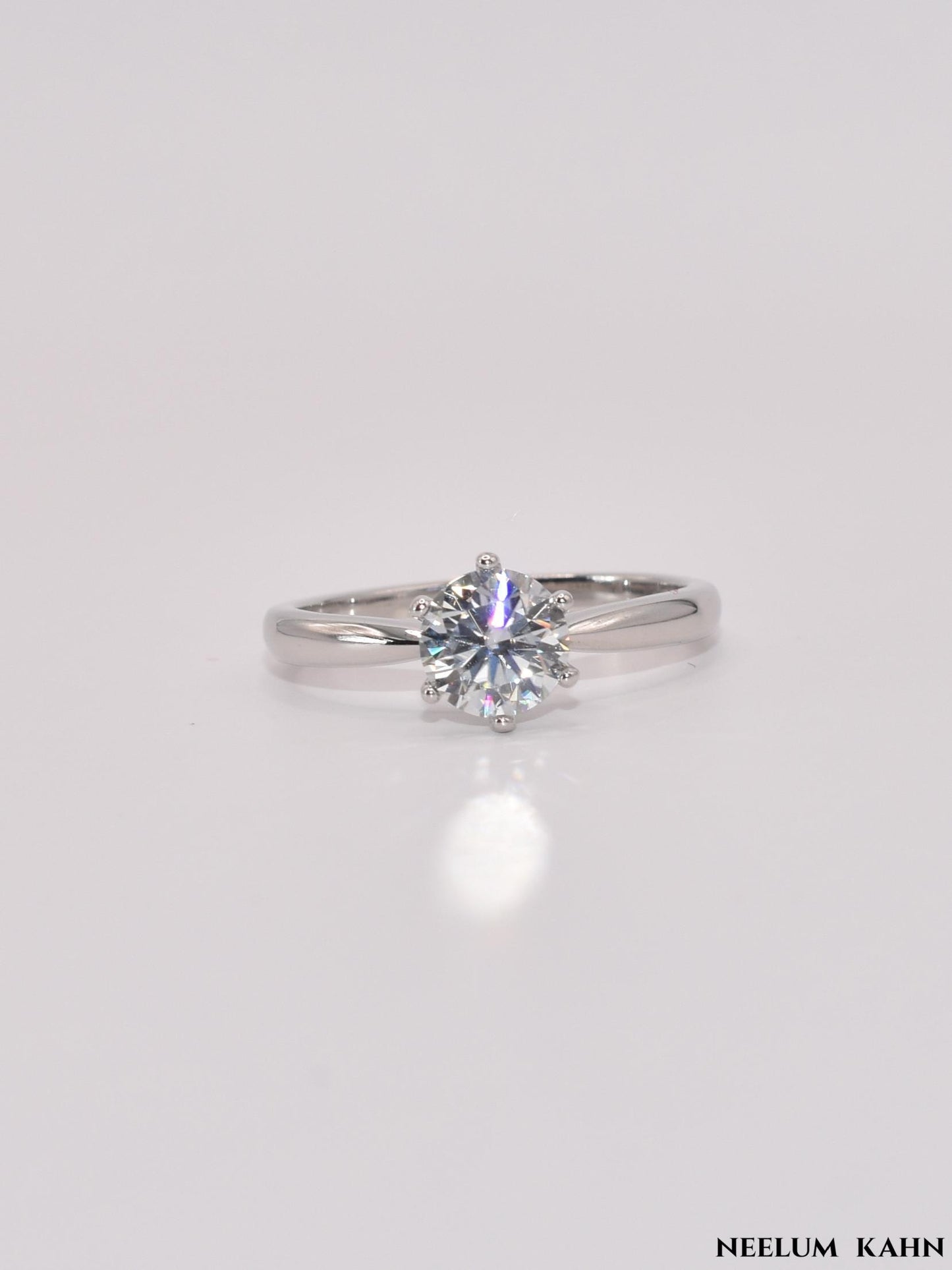 1ct Moissanite Diamond Ring, 925 Sterling Silver, 18K Gold Plated, Round Cut, VVS1 Clarity, LED Ring Gift Box Included
