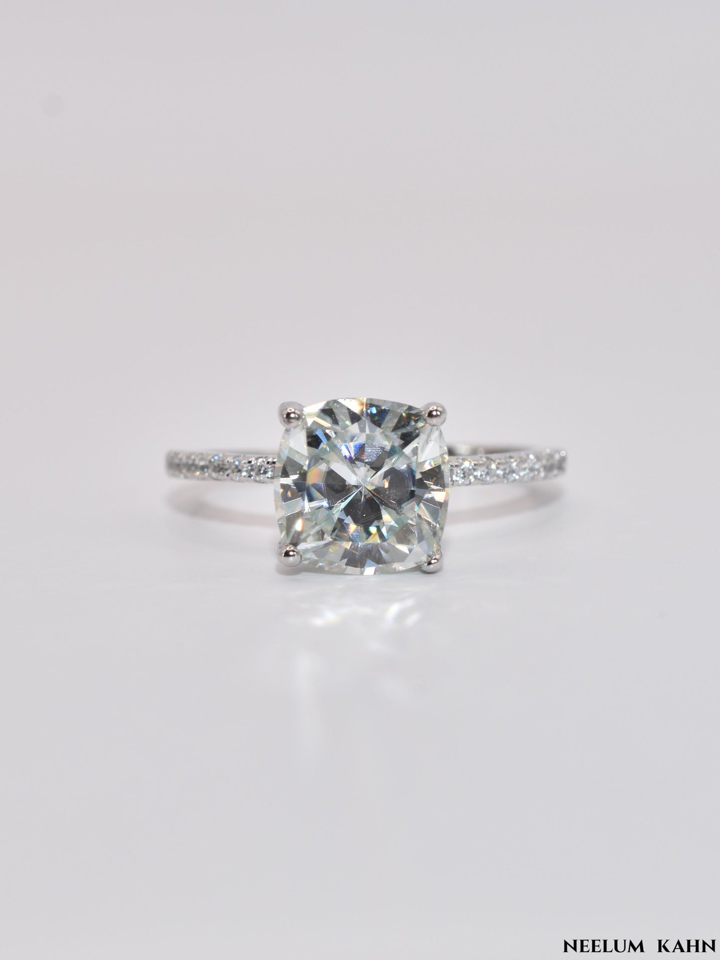 3ct Cushion Cut Moissanite Engagement Ring, 3Ct D VVS1, 925 Sterling Silver, Complete Gift Set with LED Ring Box