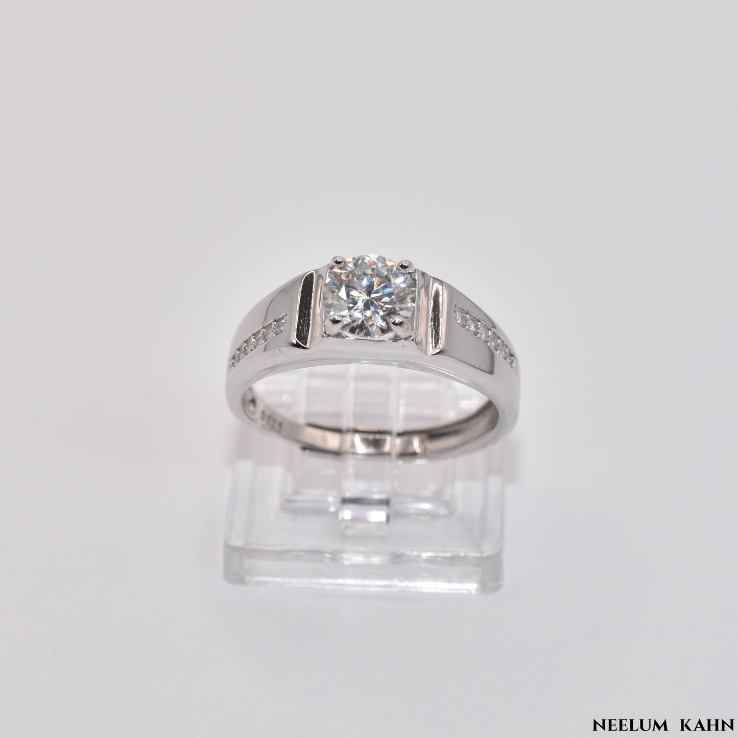 Certified 1Ct Moissanite Diamond Men Adjustable Ring S925 Silver Ring