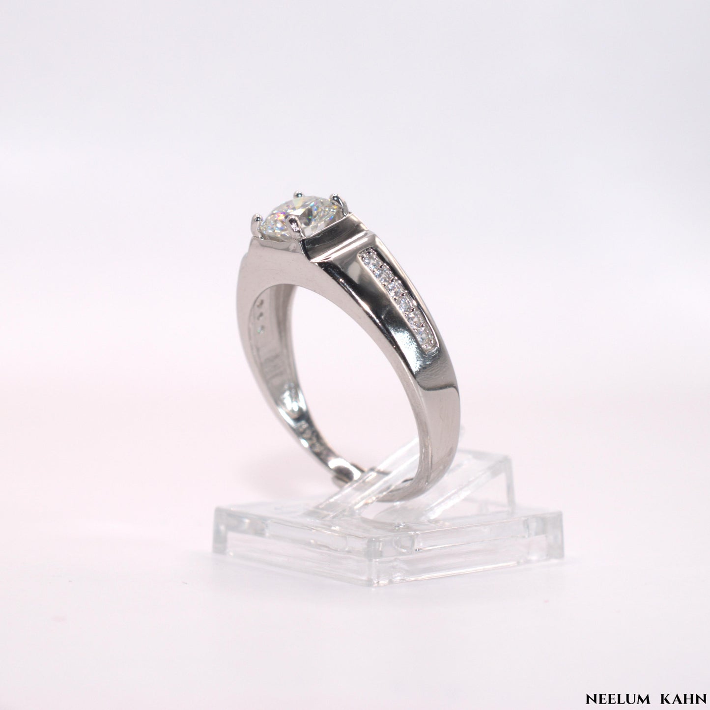 Certified 1Ct Moissanite Diamond Men Adjustable Ring S925 Silver Ring
