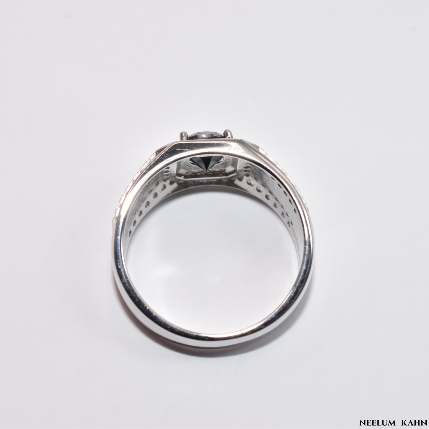 Certified 1Ct Black Moissanite Diamond Ring for Men with Gift Wooden Ring Box