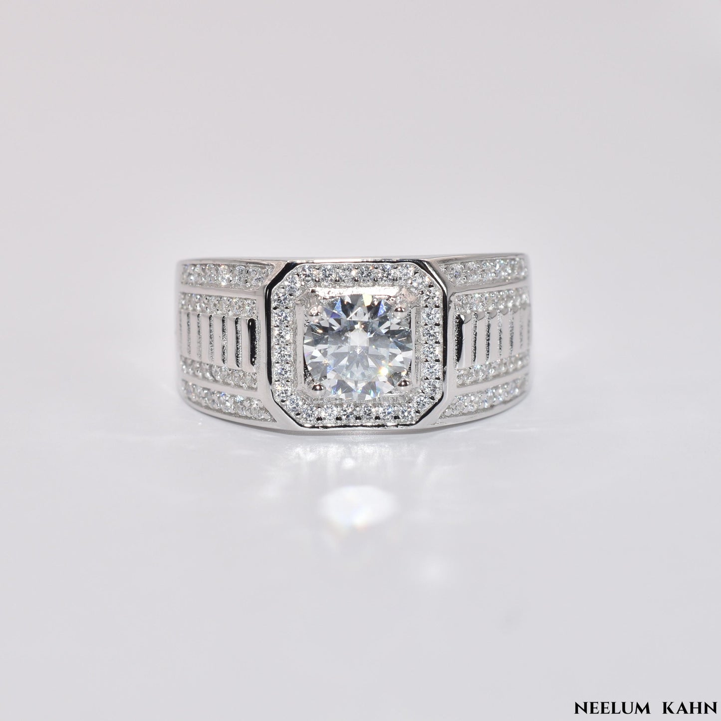 Men's 1Ct Moissanite Ring, Round Cut, 925 Sterling Silver, VVS1 Clarity, Gift Ring Box Included