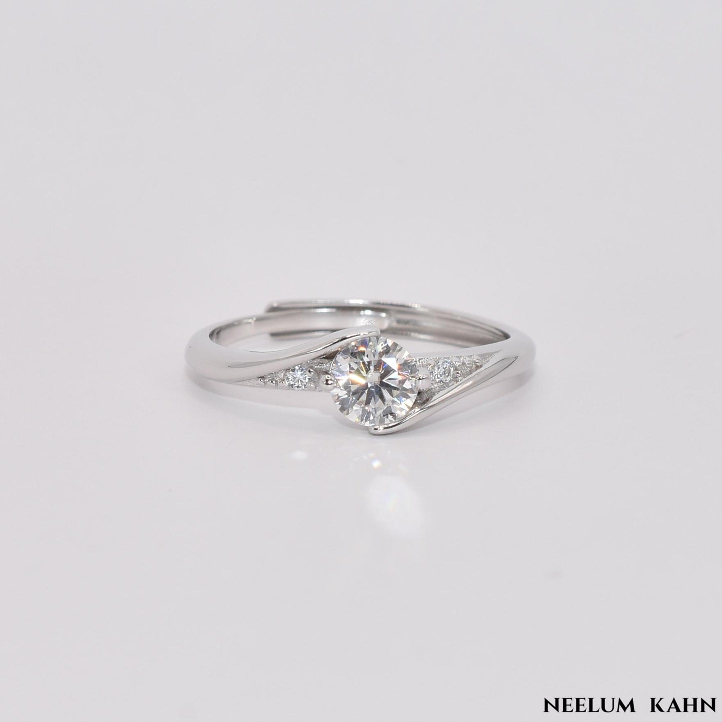Certified 0.5Ct Moissanite Diamond Adjustable Ring for Women – S925 Silver Platinum Plated