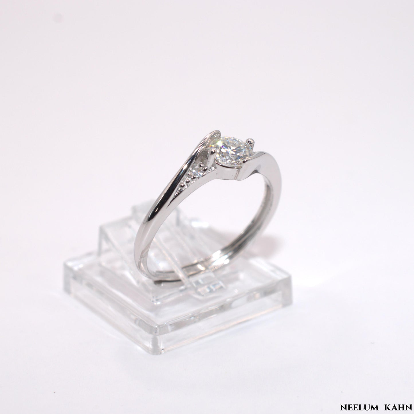 Certified 0.5Ct Moissanite Diamond Adjustable Ring for Women – S925 Silver Platinum Plated