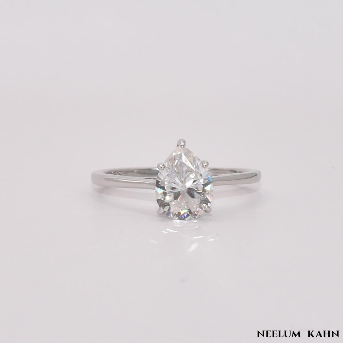 2CT Moissanite Pear Cut Water Drop Engagement Ring, 925 Sterling Silver, D Color VVS1 Clarity, Gift LED Ring Box Included