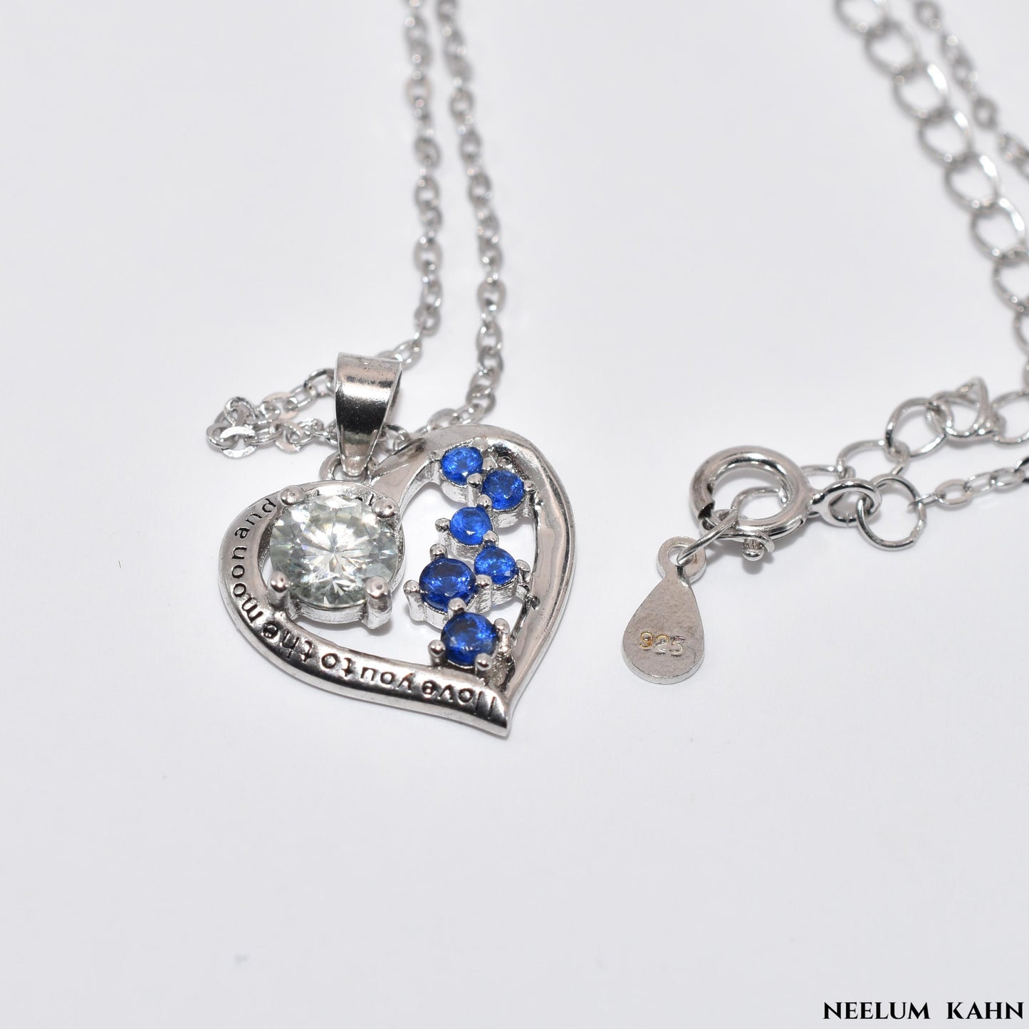 Sterling Silver Moissanite Heart Necklace, 0.5Ct Round Cut VVS1, 18.2 Inch Chain | Gift Jewelry Box Included