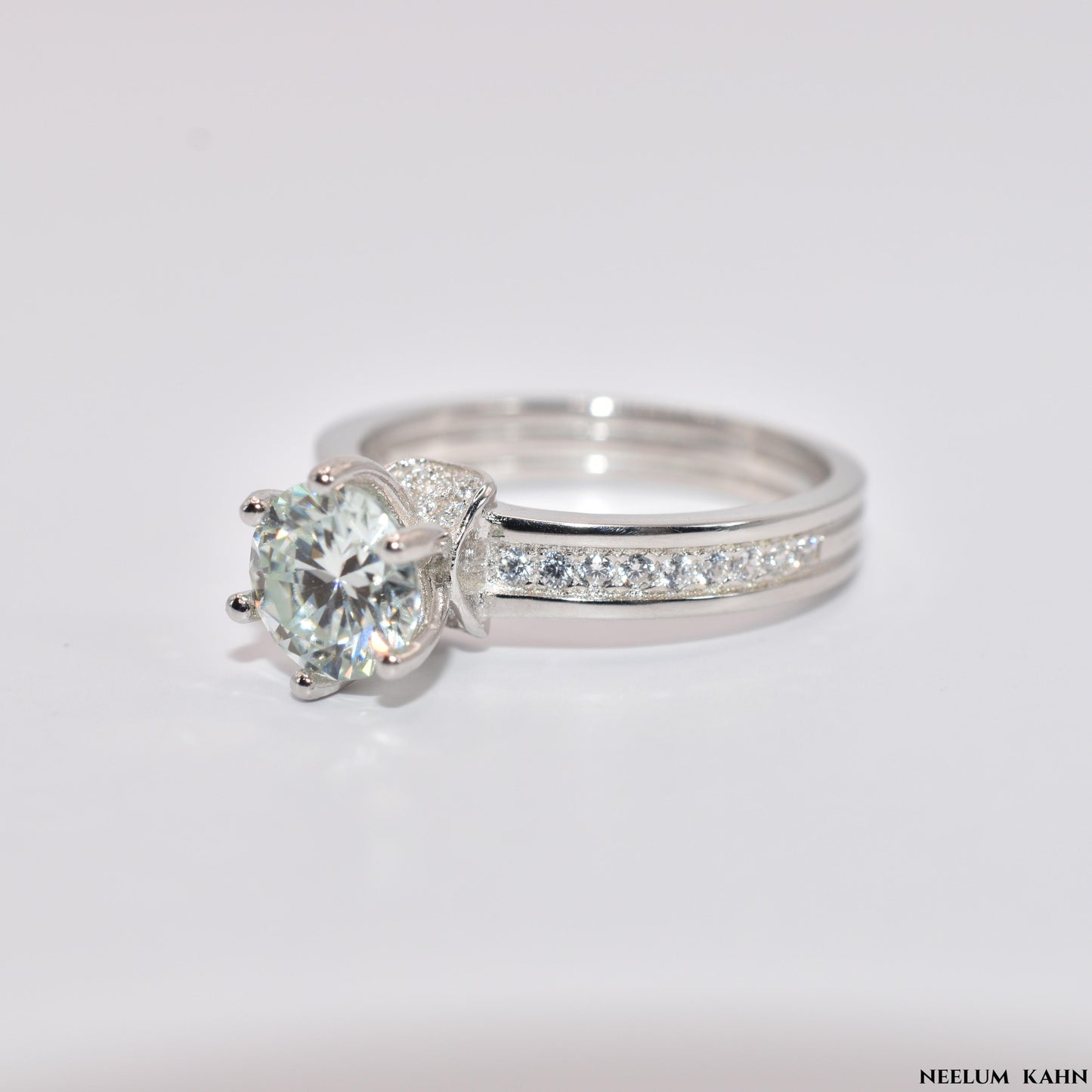 Certified 1Ct Moissanite Diamond Wide Band Proposal Ring | S925 Silver White Gold Plated Ring For Women, Gift LED Ring Box