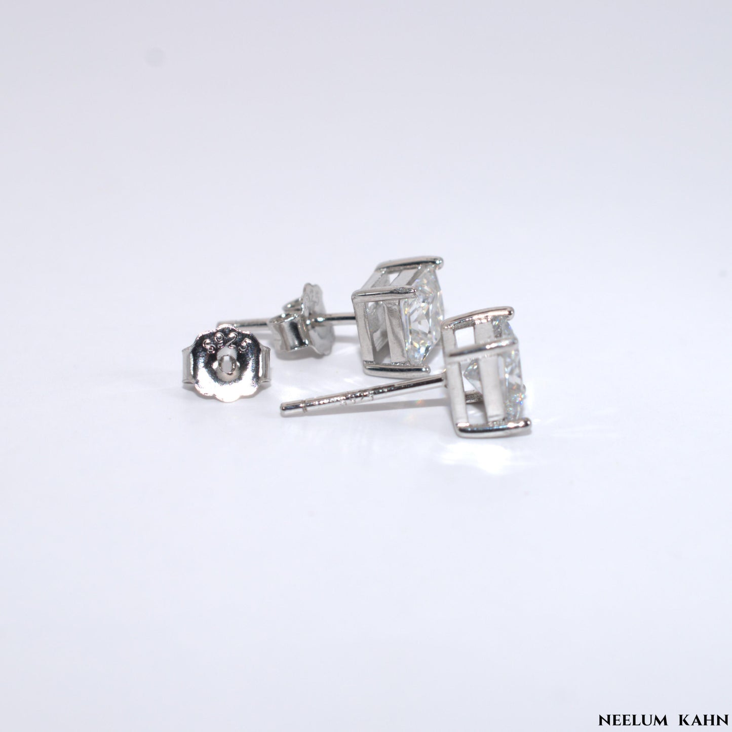 Certified 2Ct Princess Cut Square Moissanite Stud Earrings – 925 Silver for Men & Women with LED Red Heart Ring Box