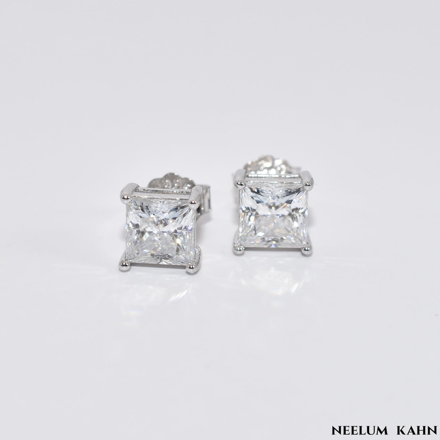 Certified 2Ct Princess Cut Square Moissanite Stud Earrings – 925 Silver for Men & Women with LED Red Heart Ring Box