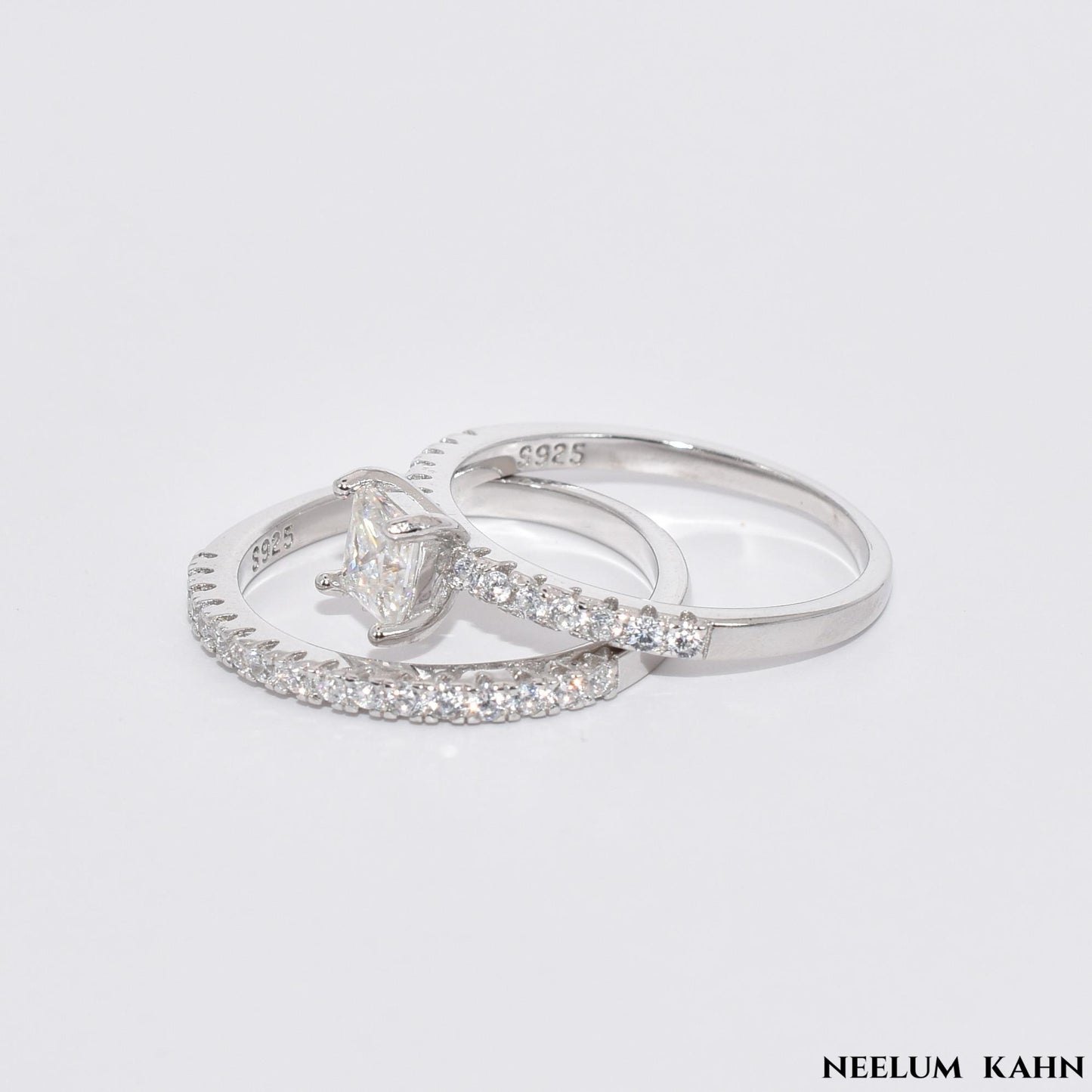 Certified 1.19Ct Moissanite Diamond Princess Cut Wedding Band Set Rings