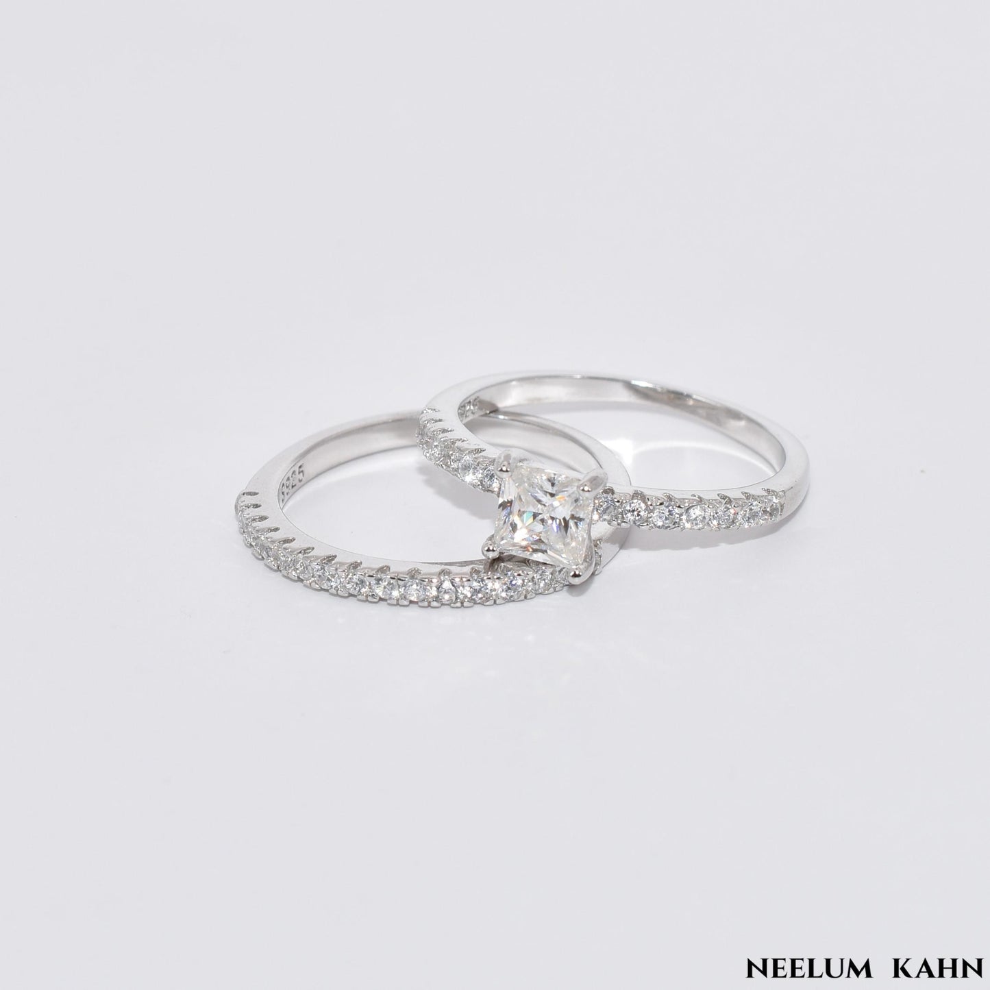 Certified 1.19Ct Moissanite Diamond Princess Cut Wedding Band Set Rings