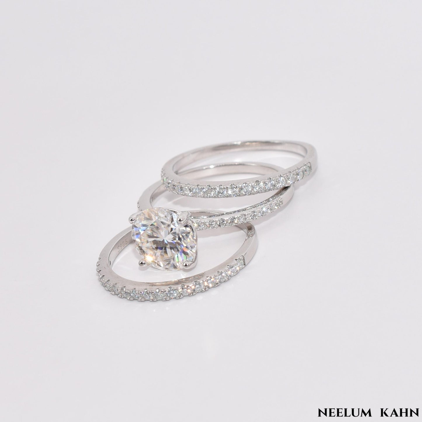 3.38Ct Moissanite Diamond Ring Set, 925 Sterling Silver, 3-Band Wedding Set with VVS1 Clarity, Gift Ring Box Included