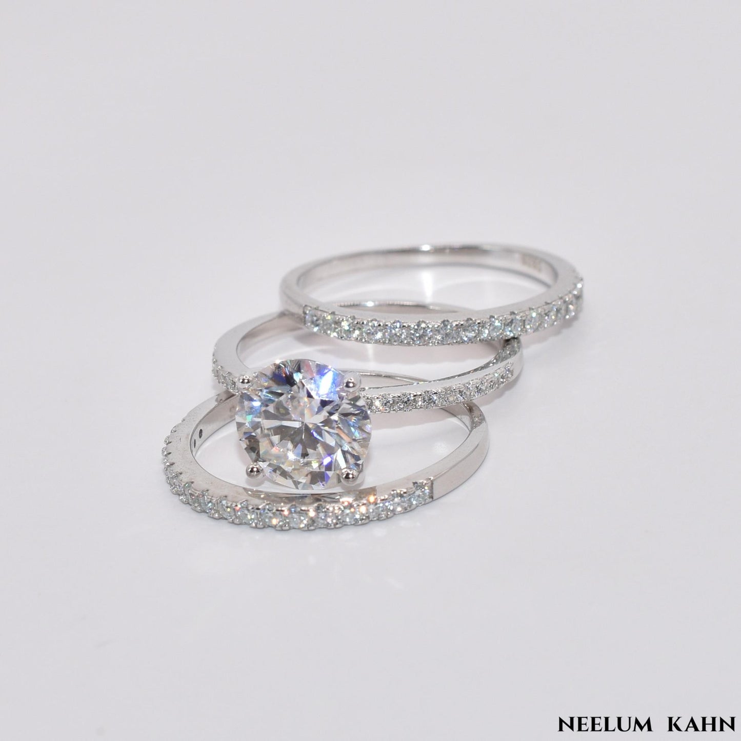 3.38Ct Moissanite Diamond Ring Set, 925 Sterling Silver, 3-Band Wedding Set with VVS1 Clarity, Gift Ring Box Included