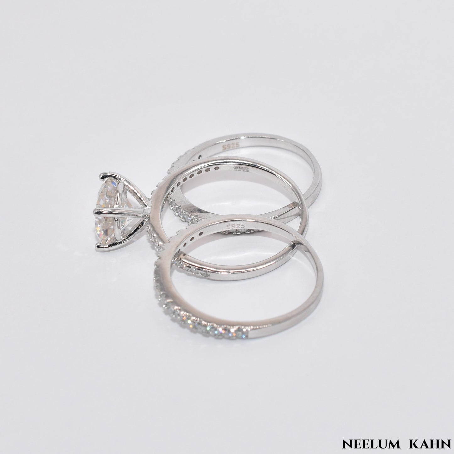 3.38Ct Moissanite Diamond Ring Set, 925 Sterling Silver, 3-Band Wedding Set with VVS1 Clarity, Gift Ring Box Included
