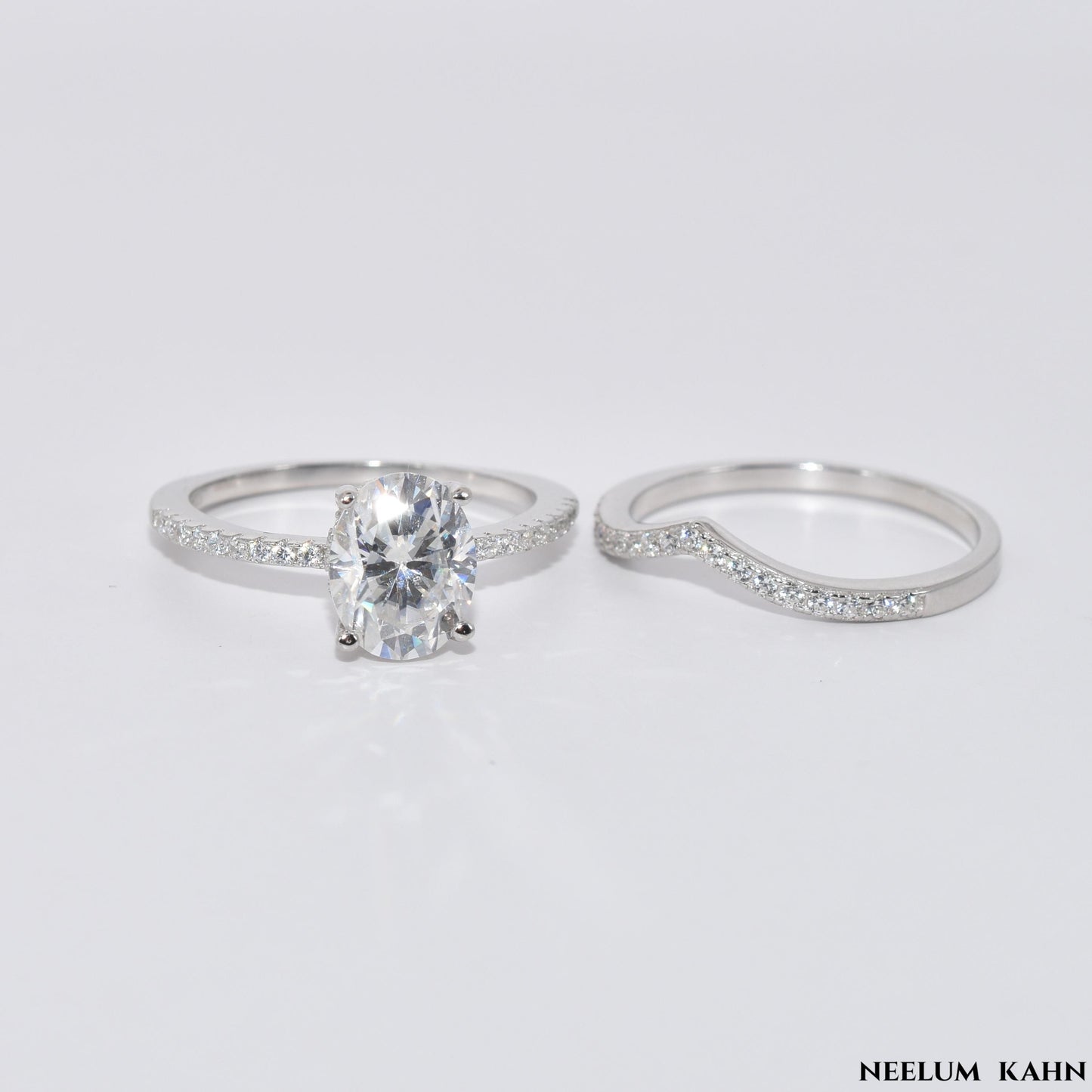 Certified 2.19Ct Moissanite Diamond Oval Hidden Halo Band set S925 Silver Rings