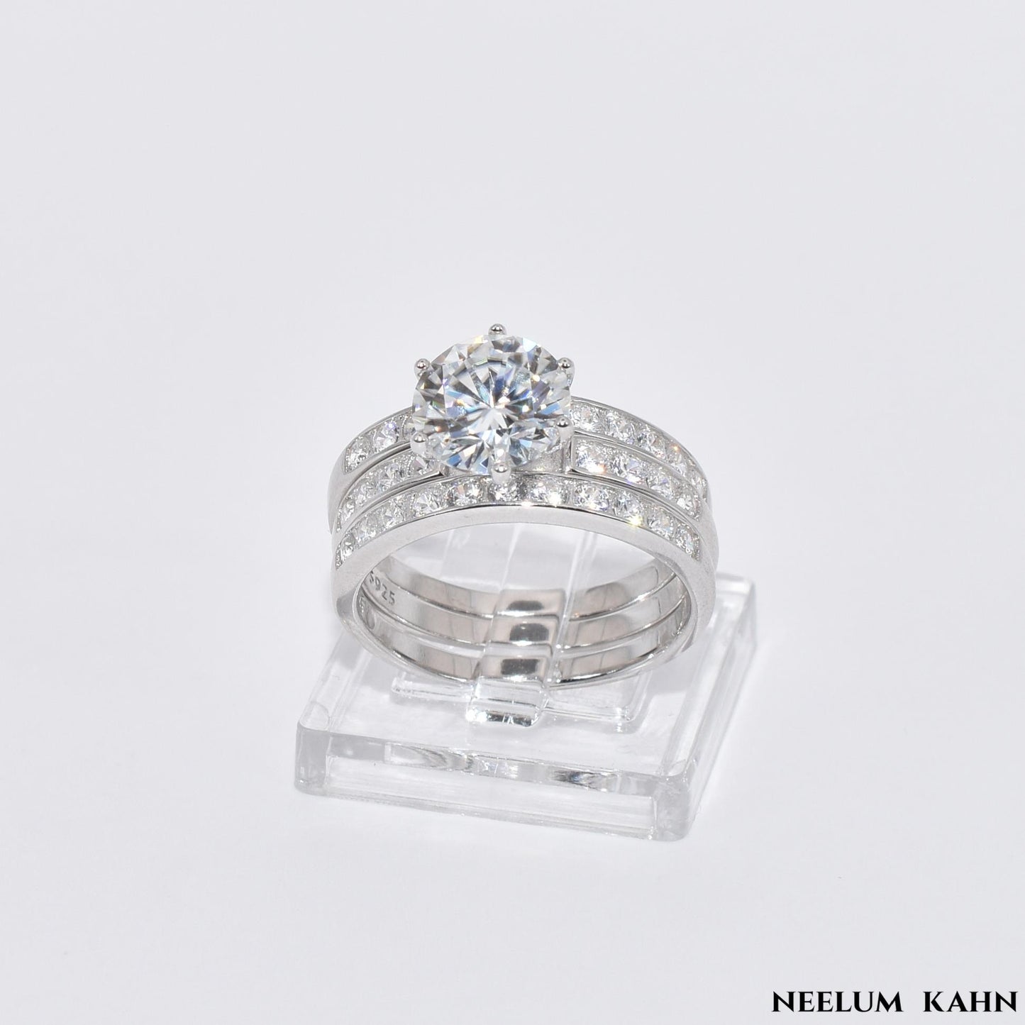 2Ct Moissanite Diamond Ring, S925 Sterling Silver Band, Round Cut, D Color, VVS1 Clarity, LED Gift Ring Box Included