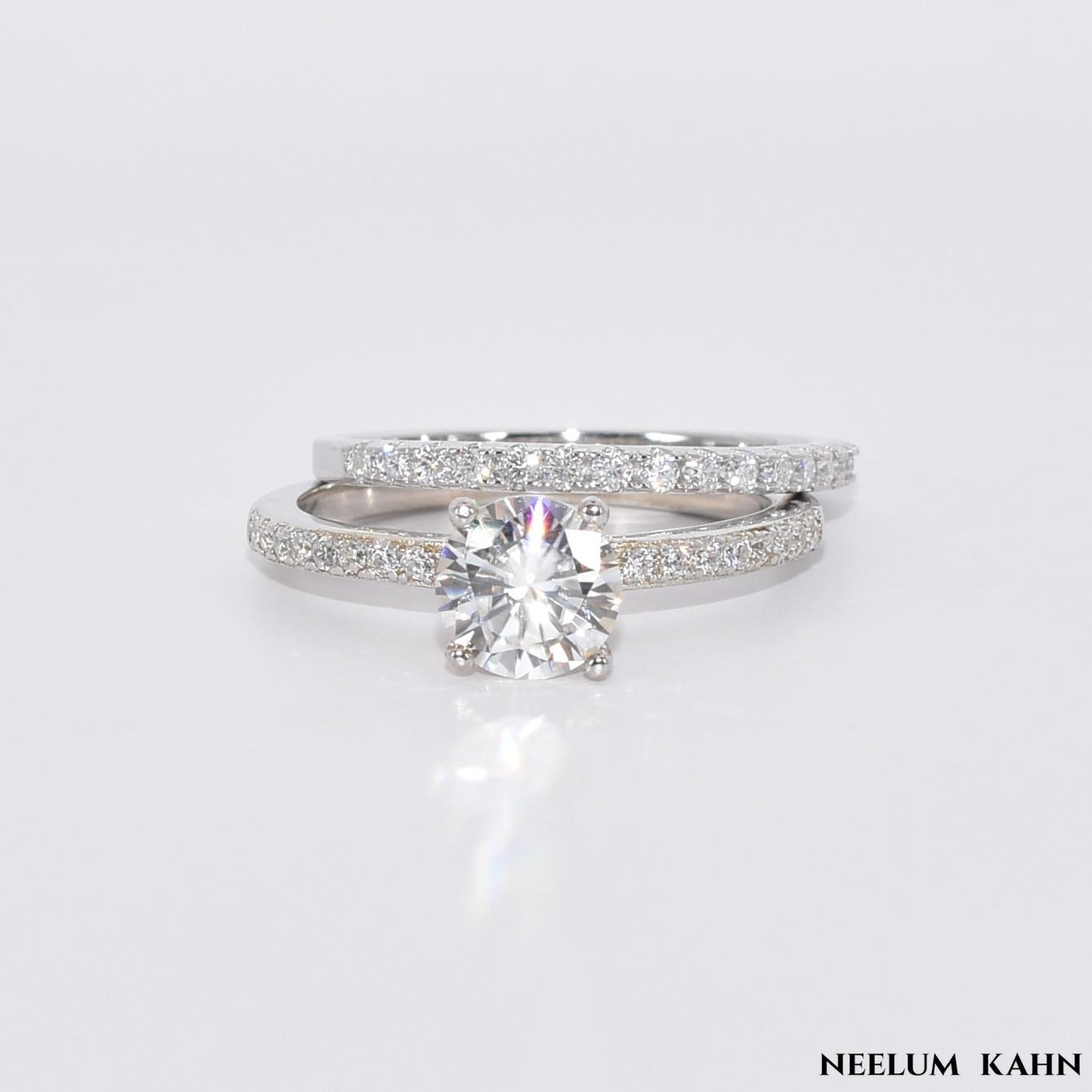 Certified 1.19Ct Moissanite Diamond Wedding Promise Band Set | S925 Silver 18K Gold Plated