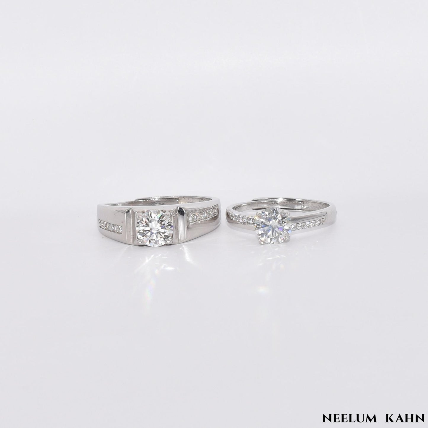 Certified 2Ct (1Ct Each) Moissanite S925 Silver Couple Adjustable Rings With Wooden Heart Ring Box