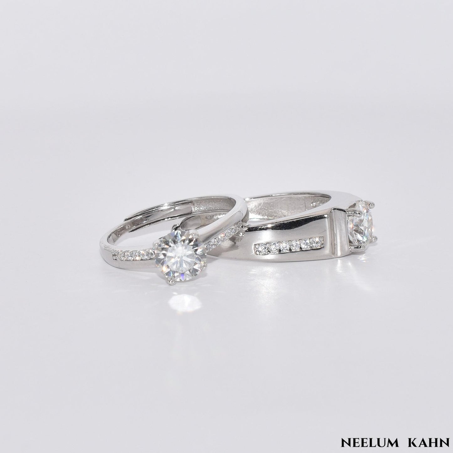 Certified 2Ct (1Ct Each) Moissanite S925 Silver Couple Adjustable Rings With Wooden Heart Ring Box