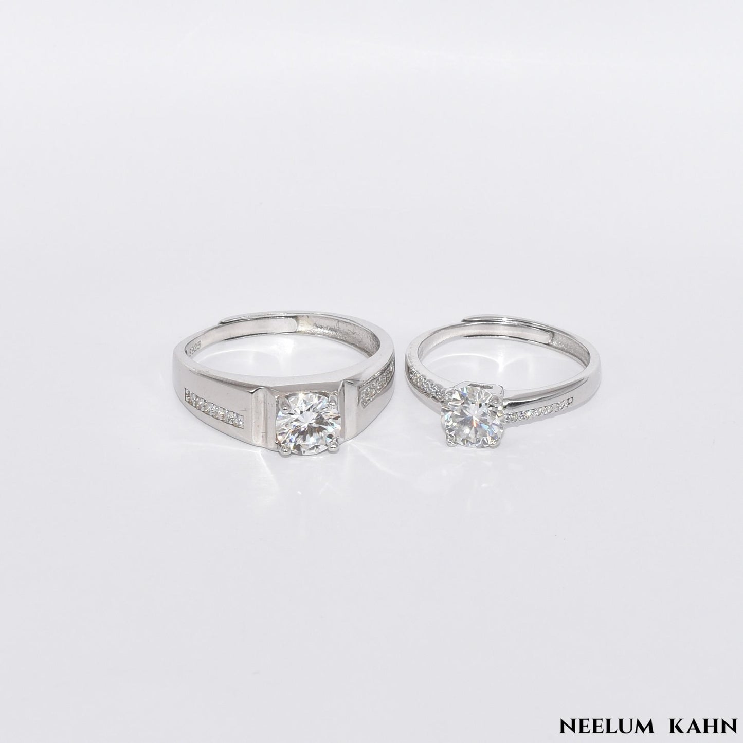 Certified 2Ct (1Ct Each) Moissanite S925 Silver Couple Adjustable Rings With Wooden Heart Ring Box