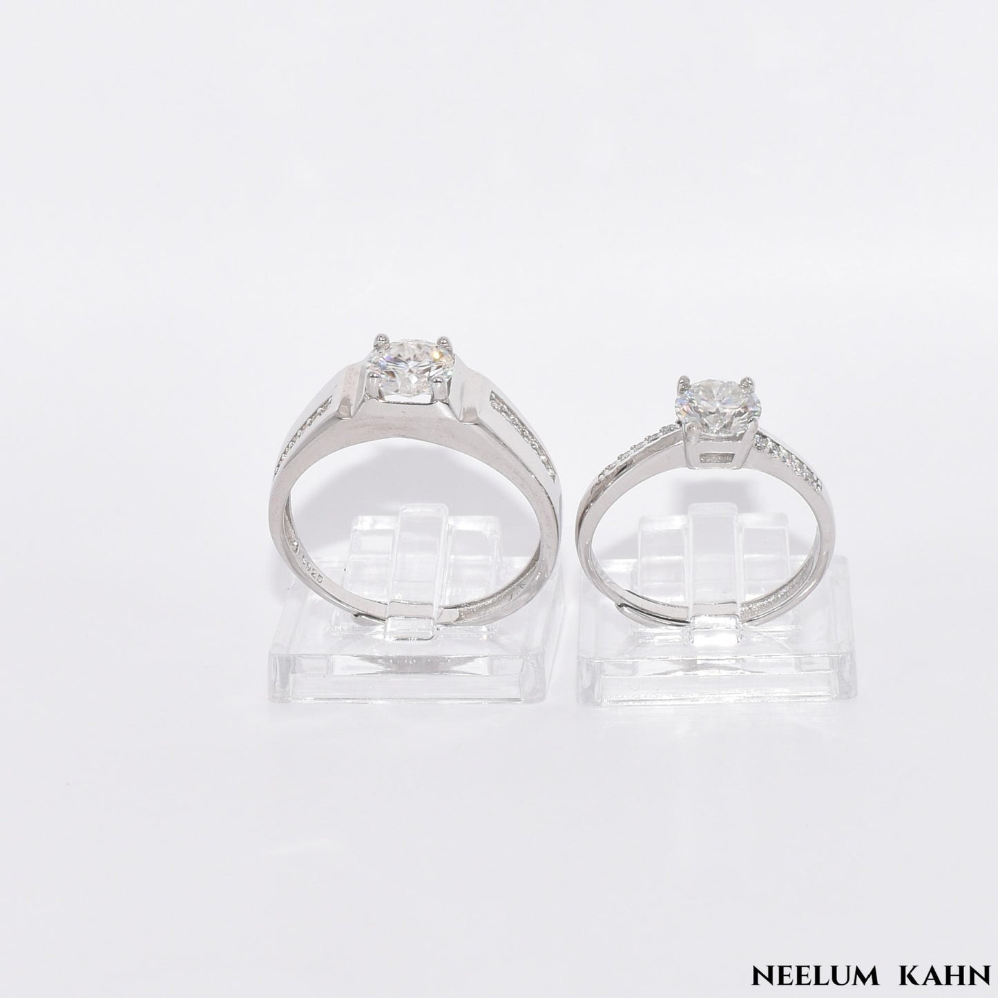 Certified 2Ct (1Ct Each) Moissanite S925 Silver Couple Adjustable Rings With Wooden Heart Ring Box