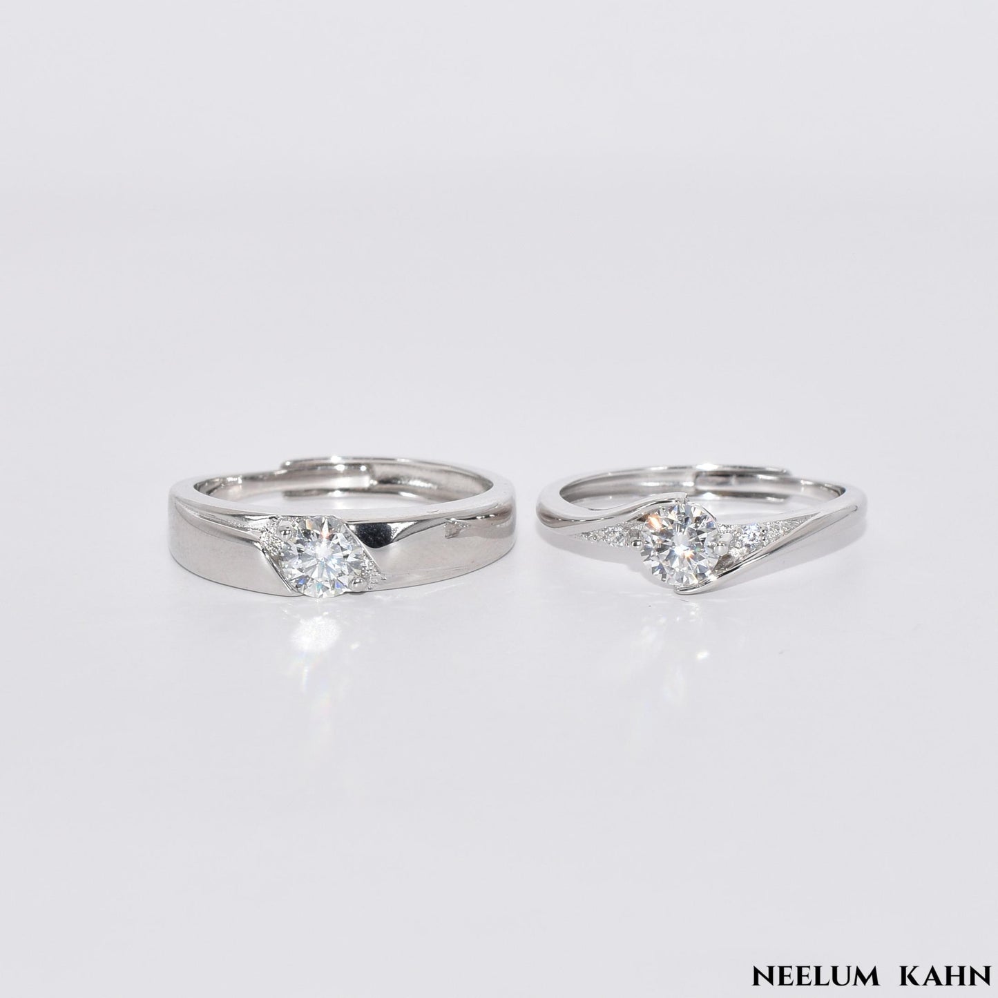 Certified 1ct (0.5ct Each) Moissanite Couple Rings in a Wooden Ring Box