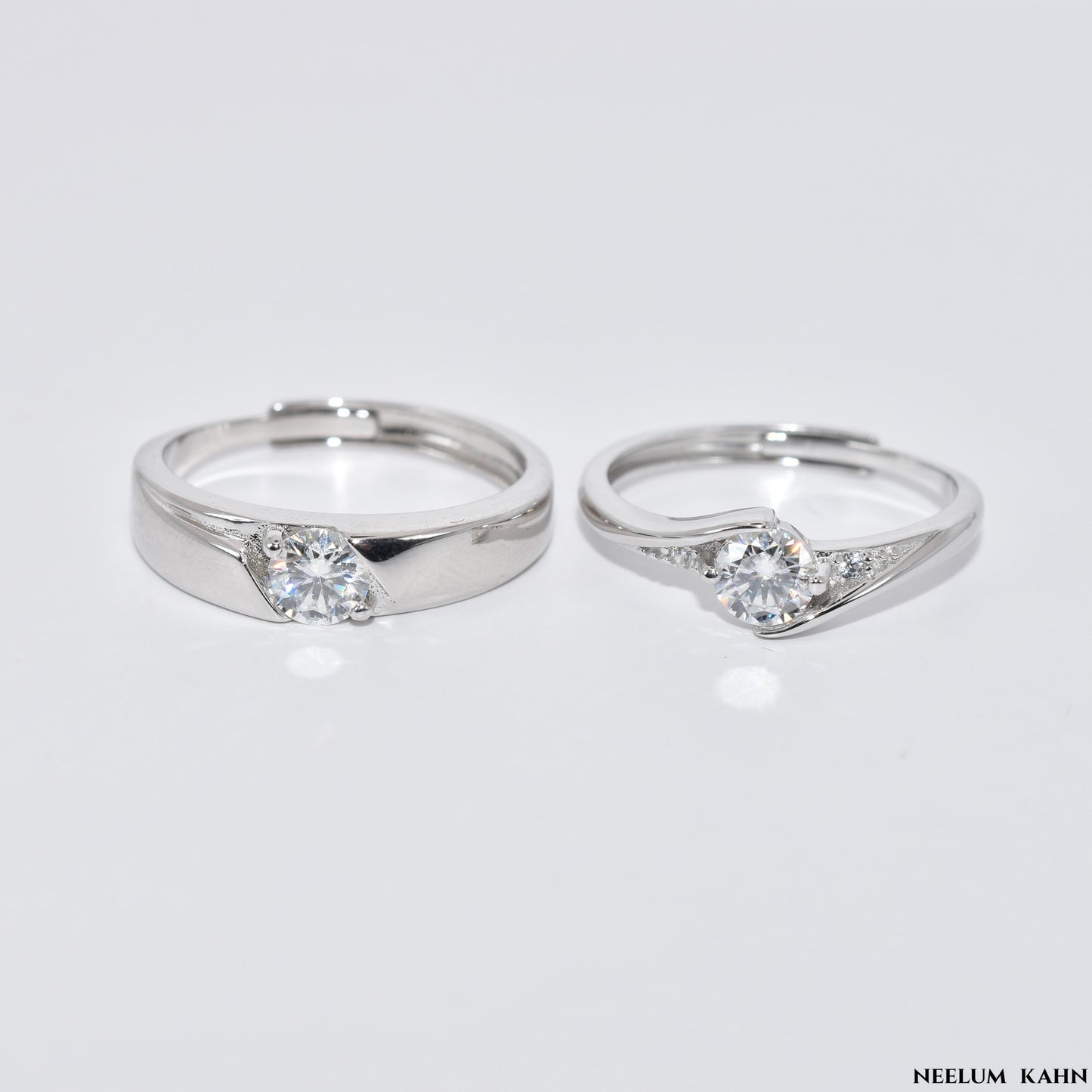 Certified 1ct (0.5ct Each) Moissanite Couple Rings in a Wooden Ring Box