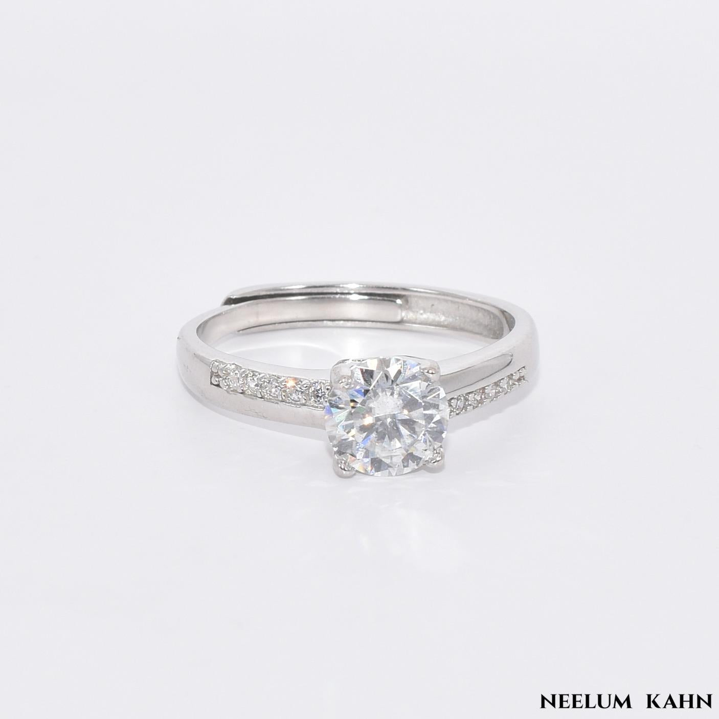 Certified 1Ct Moissanite Diamond Engagement Ring Adjustable