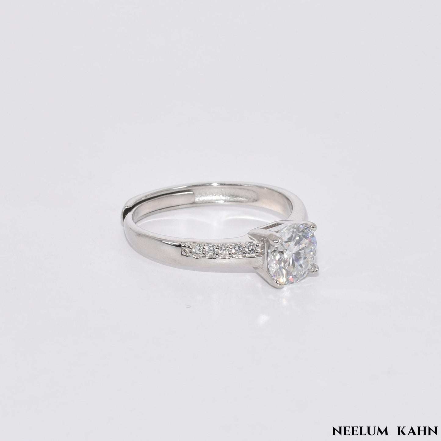 Certified 1Ct Moissanite Diamond Engagement Ring Adjustable