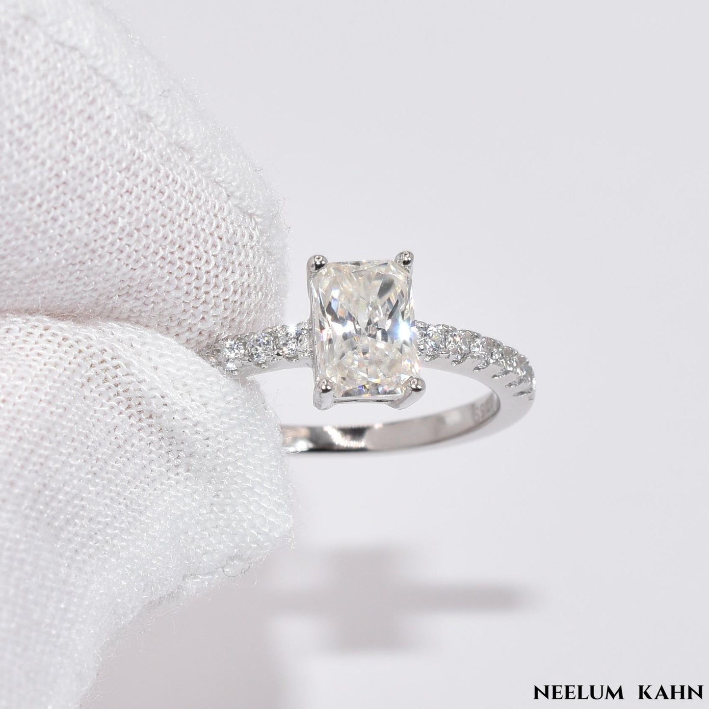 1Ct Radiant Cut Moissanite Ring | Heart Shape LED Ring Box Included