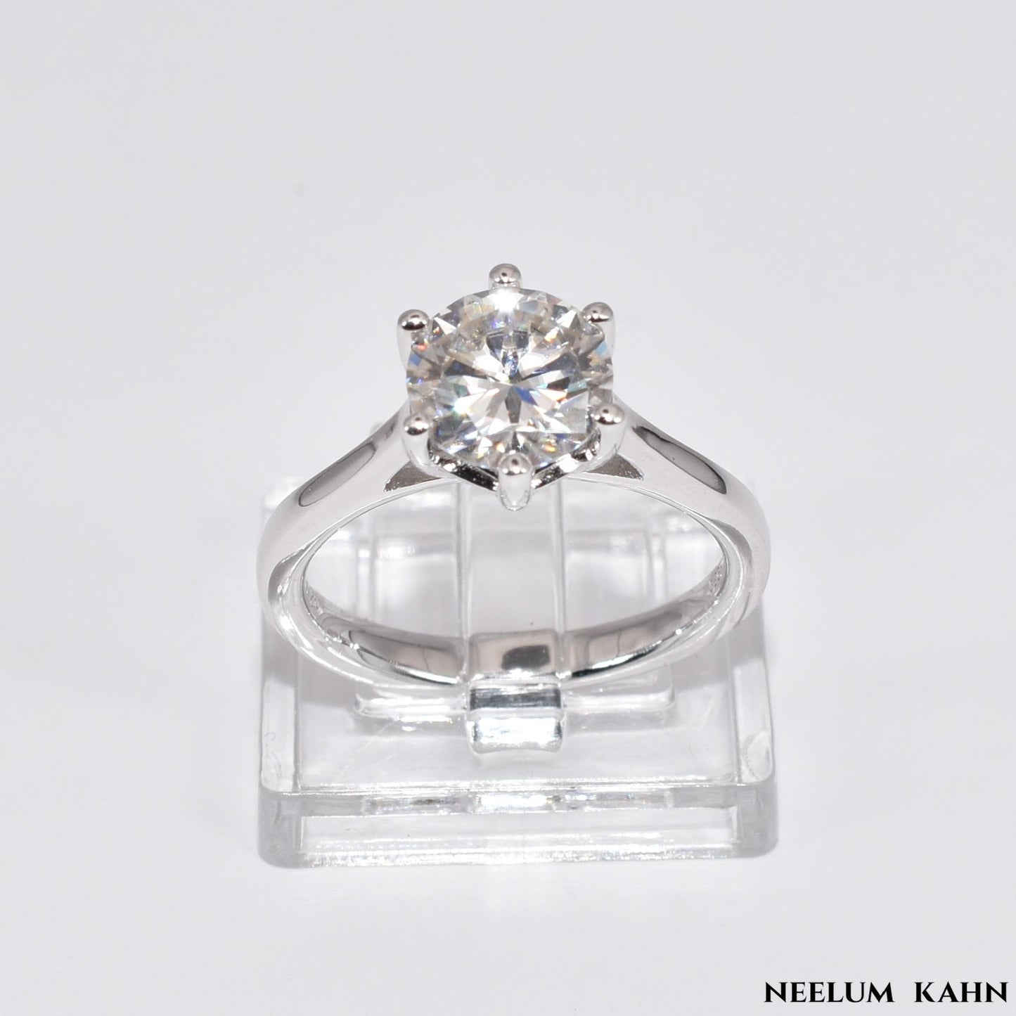 2Ct Moissanite Engagement Ring, 925 Sterling Silver, Round Cut, VVS1 Clarity, Platinum Plated, Gift Red Heart LED Ring Box Included