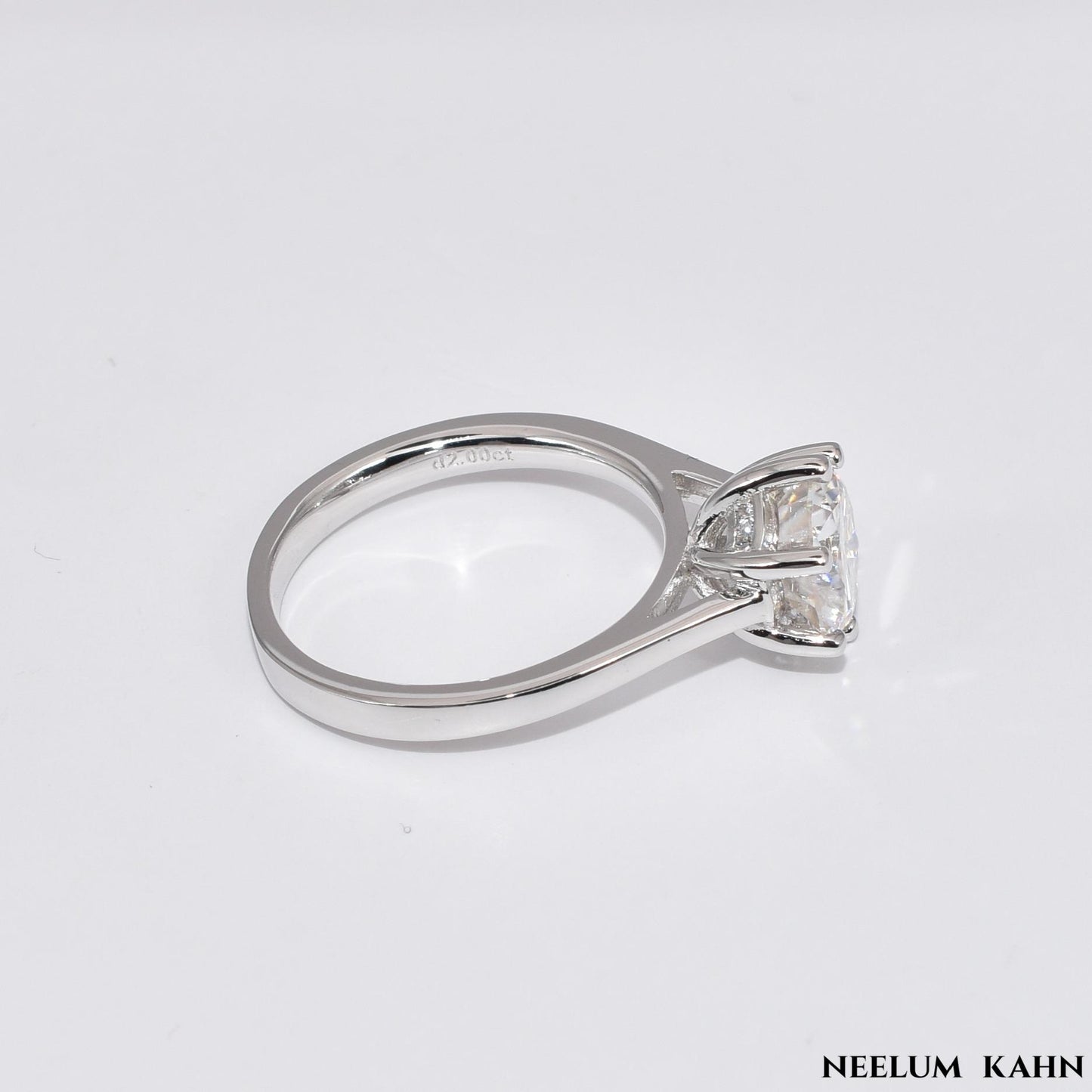 2Ct Moissanite Engagement Ring, 925 Sterling Silver, Round Cut, VVS1 Clarity, Platinum Plated, Gift Red Heart LED Ring Box Included