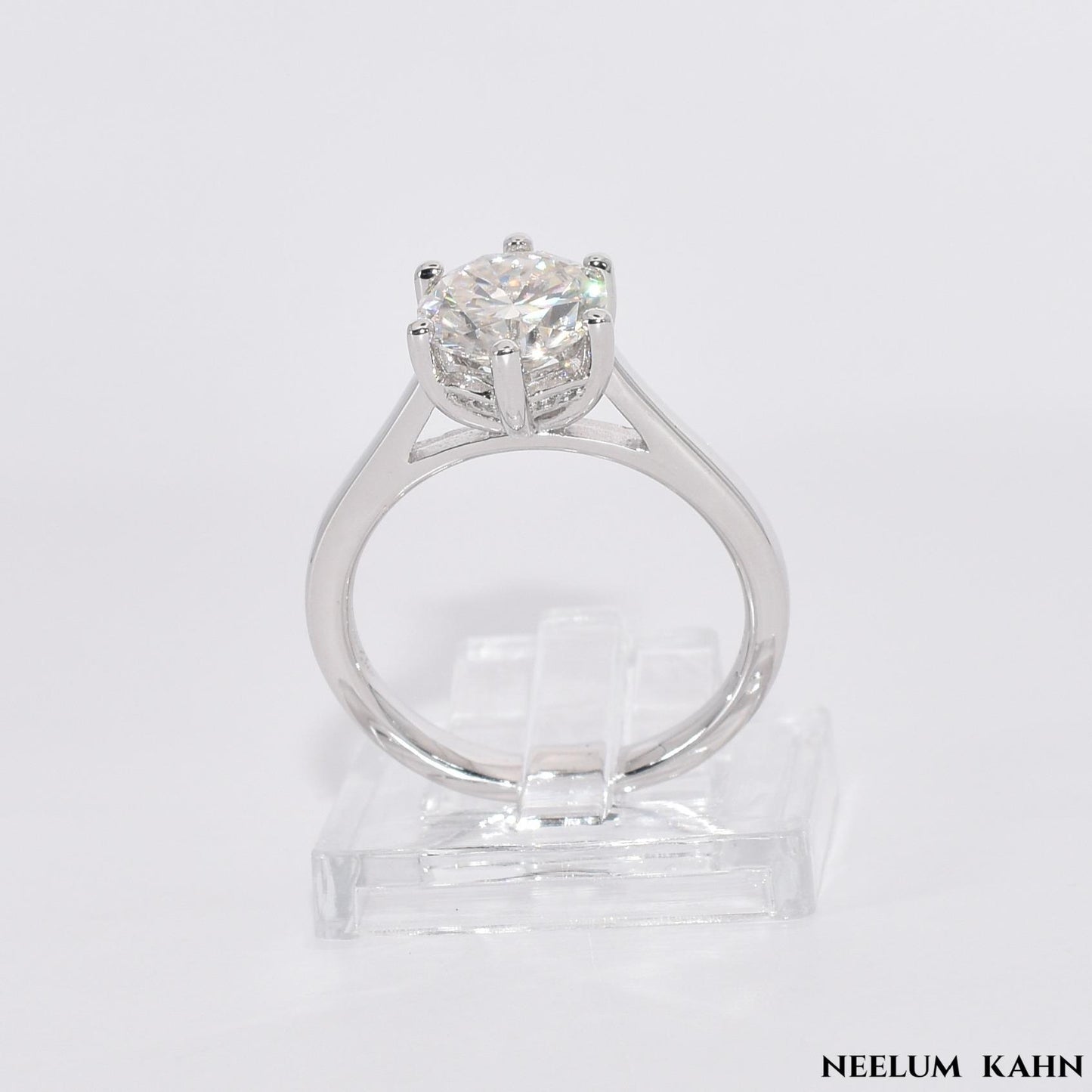 2Ct Moissanite Engagement Ring, 925 Sterling Silver, Round Cut, VVS1 Clarity, Platinum Plated, Gift Red Heart LED Ring Box Included