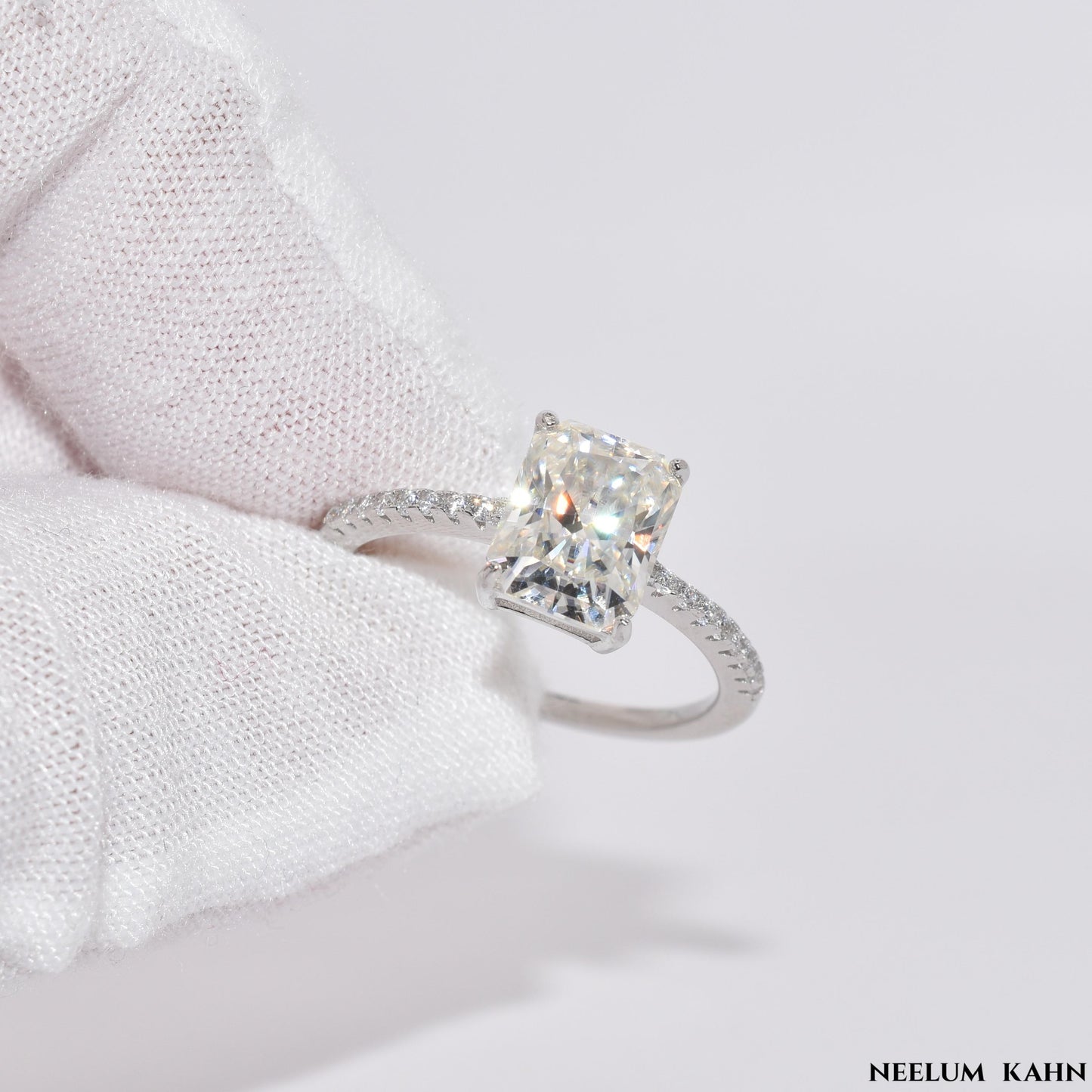 Radiant Cut 3Ct Moissanite Diamond S925 Silver Ring, Gift LED Ring Box Included